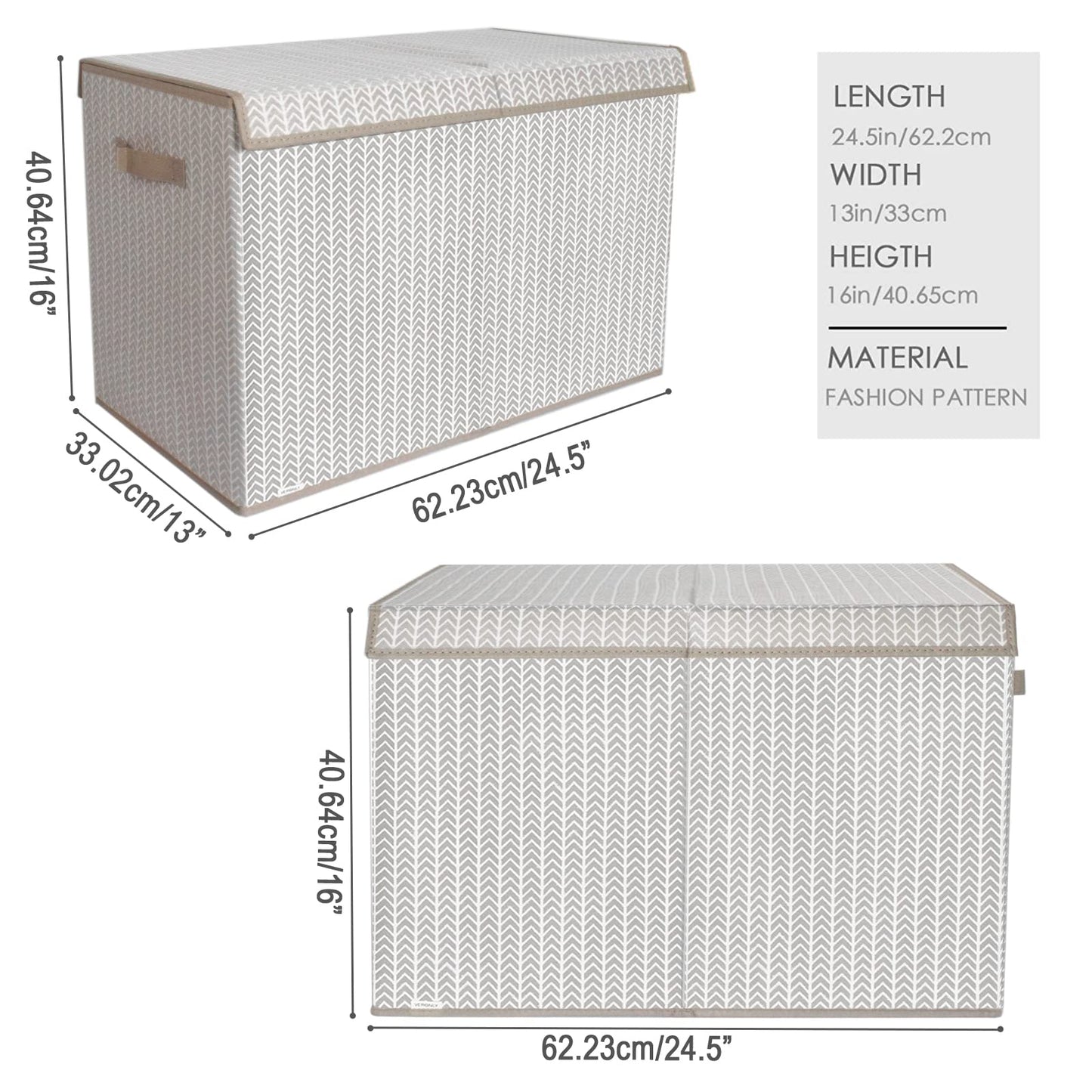 Toy Chest Box Organizer Bins for Boys Girls, Kids Large Collapsible Storage Box Container Sturdy with Fabric Flip-Top Lid & Handles for Clothes, Blanket, Nursery, Playroom, Bedroom(Grey)