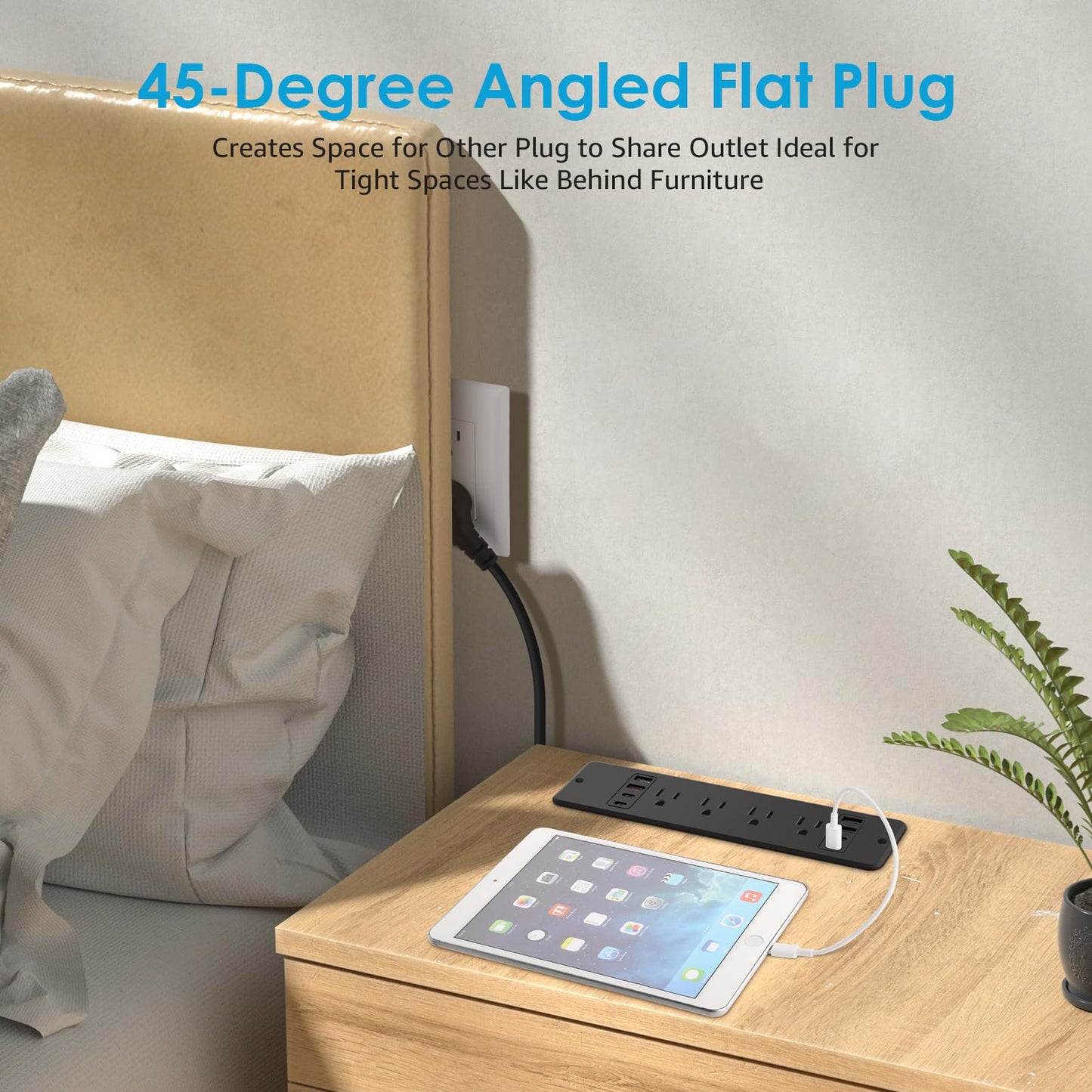 8 Outlet Recessed Power Strip, 30W Fast Charging Furniture Power Outlet USB C, 4 USB-A and 4 USB-C, 6ft Power Cord.