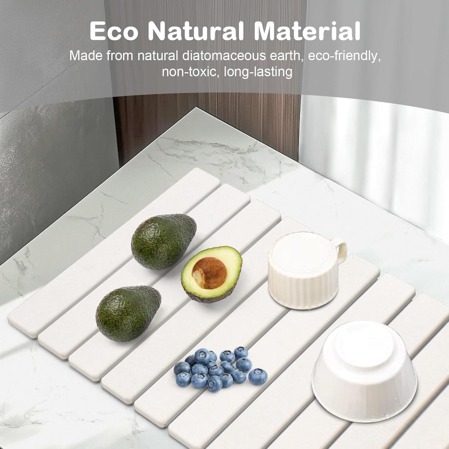 2 PCS Large Stone Dish Drying Mat for Kitchen Counter, 61"×41" CM Stone Drying Mat with 20"x 10"CM Coasters, Non - Slip Collapsible Absorbent Stone Dish Drying Mat for Multi - Purpose