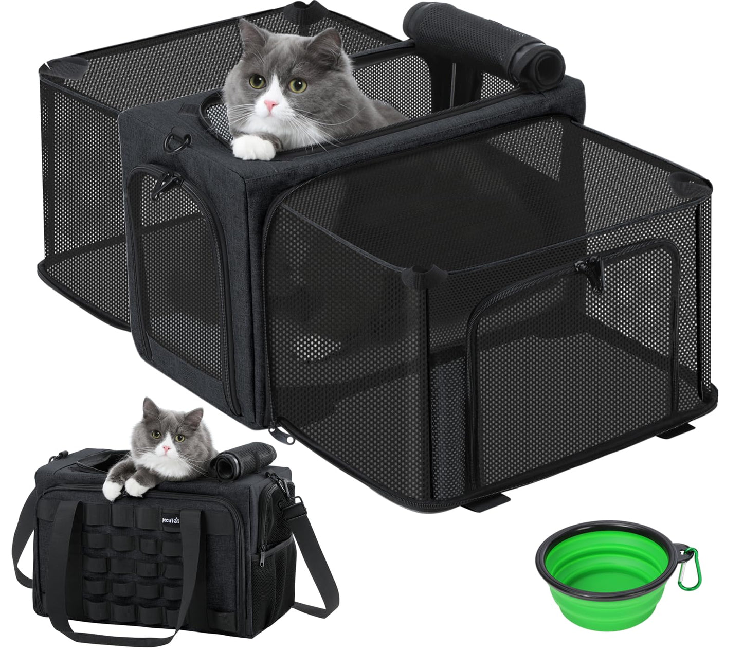 Pecute Cat Carrier Expandable, Airline Approved Collapsible Cat Soft-Sided Carriers, Breathable Pet Carriers up to 5kg/12lbs, Portable Dog Carrier Great for Travel, Outdoor, Hiking, Camping(Dark Gray)