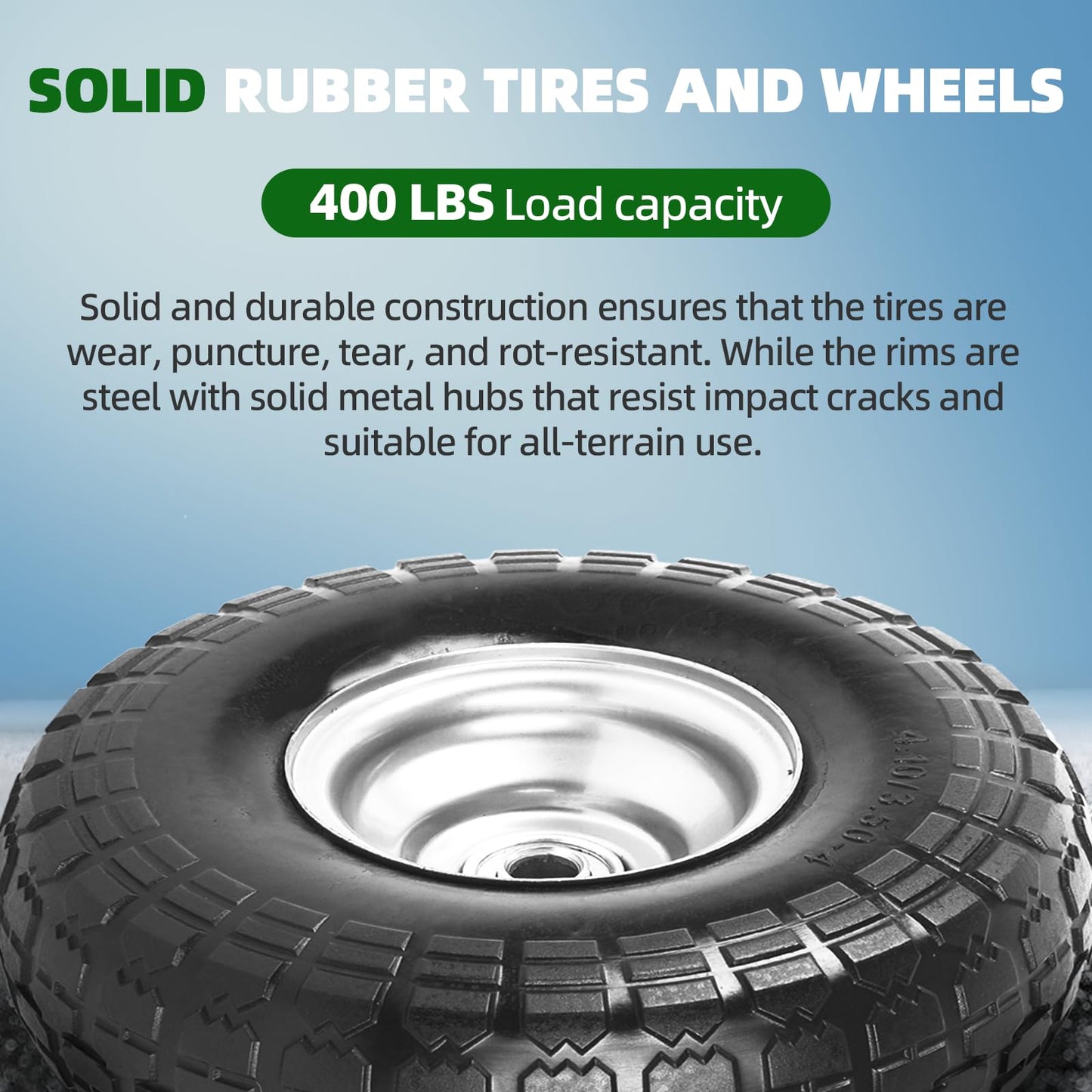 AR-PRO (2-Pack) 4.10/3.50-4" Tire and Wheel Flat Free - 10" Solid Rubber Tires Wheel with 5/8" Bearings and 2.2" Offset Hub - Perfect for Wheelbarrow, Hand Truck, Garden Carts, Yard Wagon Dump Cart
