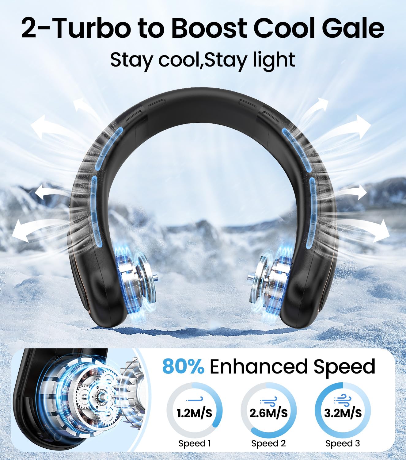 Neck Fan, Hands Free Bladeless Portable Neck Fan, 4000mAh USB Rechargeable Battery Fan, 3 Speed Personal Cooling Fan with 360° Airflow - for Hot Flashes Home Office Travel Outdoor Sports （Black)