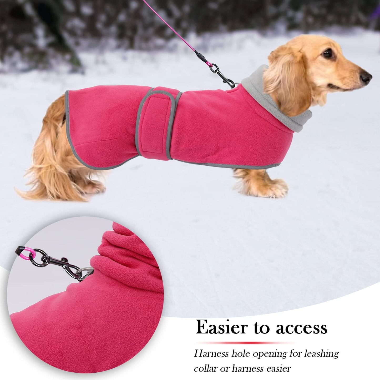 Geyecete Dog Jacket, Dog Coat Perfect for Dachshunds, Dog Winter Coat with Padded Fleece Lining and high Collar, Dog Snowsuit with Adjustable Bands Sizes -Pink-S