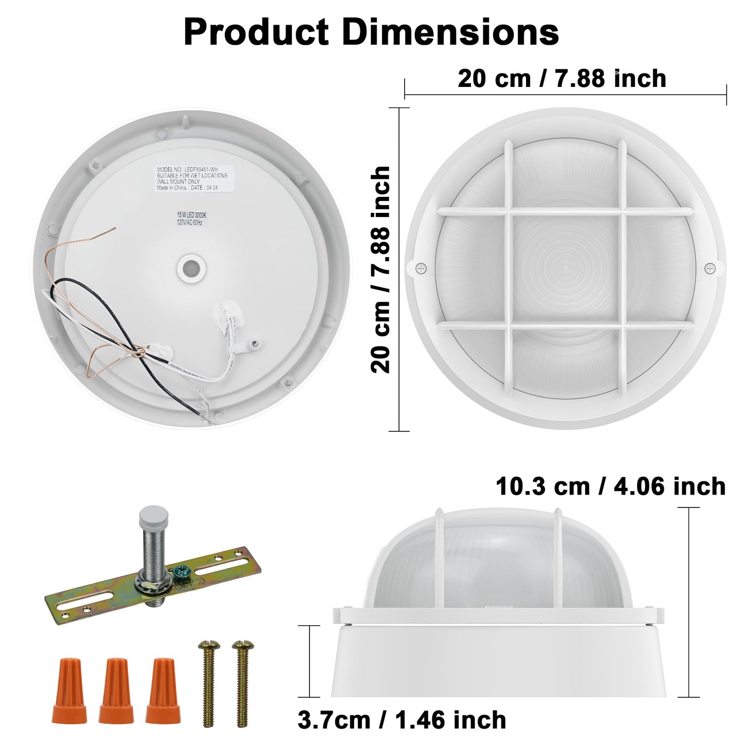 8” Bulkhead LED Light White Round,Nautical Outdoor Lights White Round LED Sauna Light Fxiture,8" Nautical Bulkhead Wall Light 3000K,1500 Lumen,15W