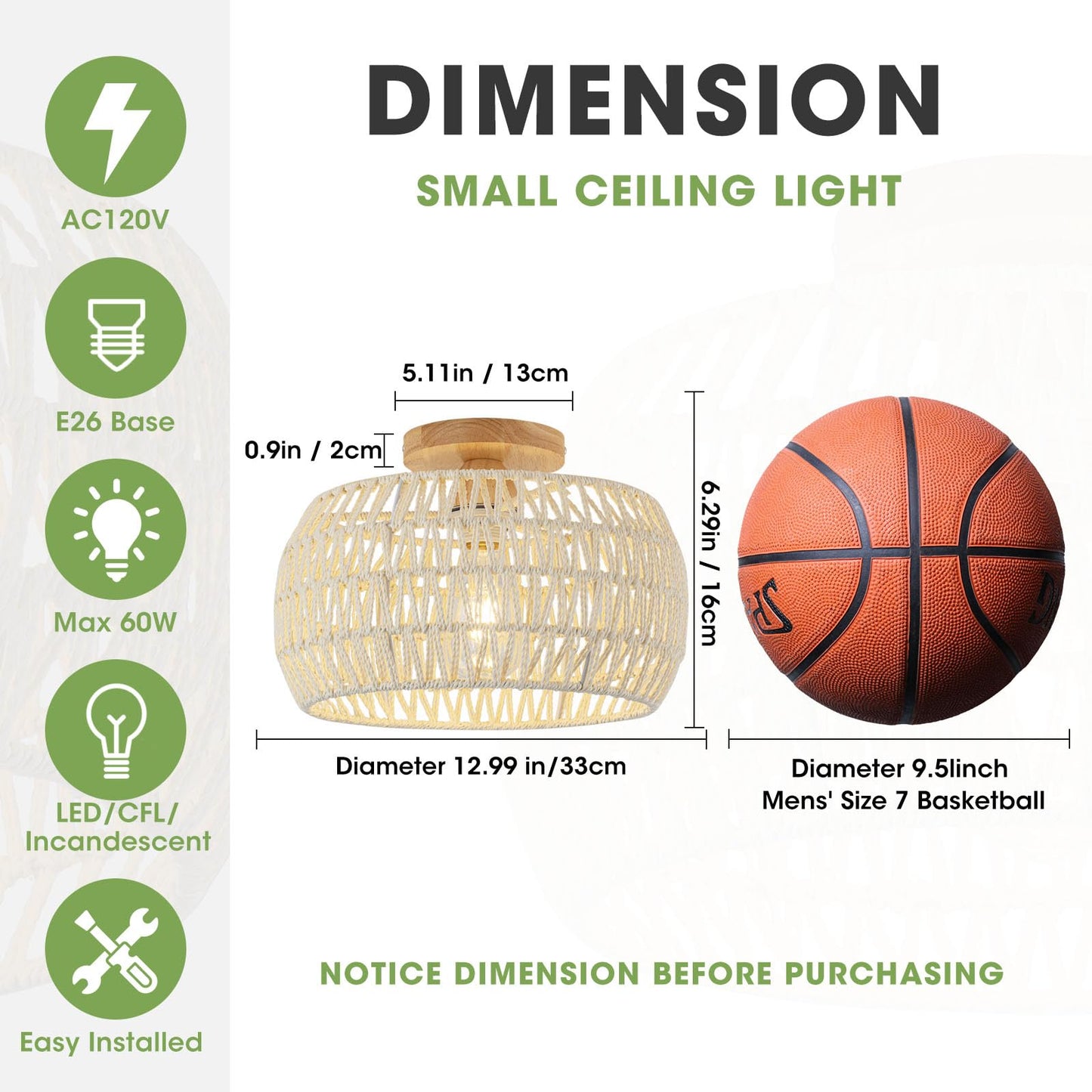 Cream White Rattan Light Fixtures,Boho Ceiling Light Chandelier,Rattan Flush Mount Ceiling Light Hand-Woven Lamp Shade Small Chandelier Light for Bedroom Kitchen Entryway Chandelier Nursery Light