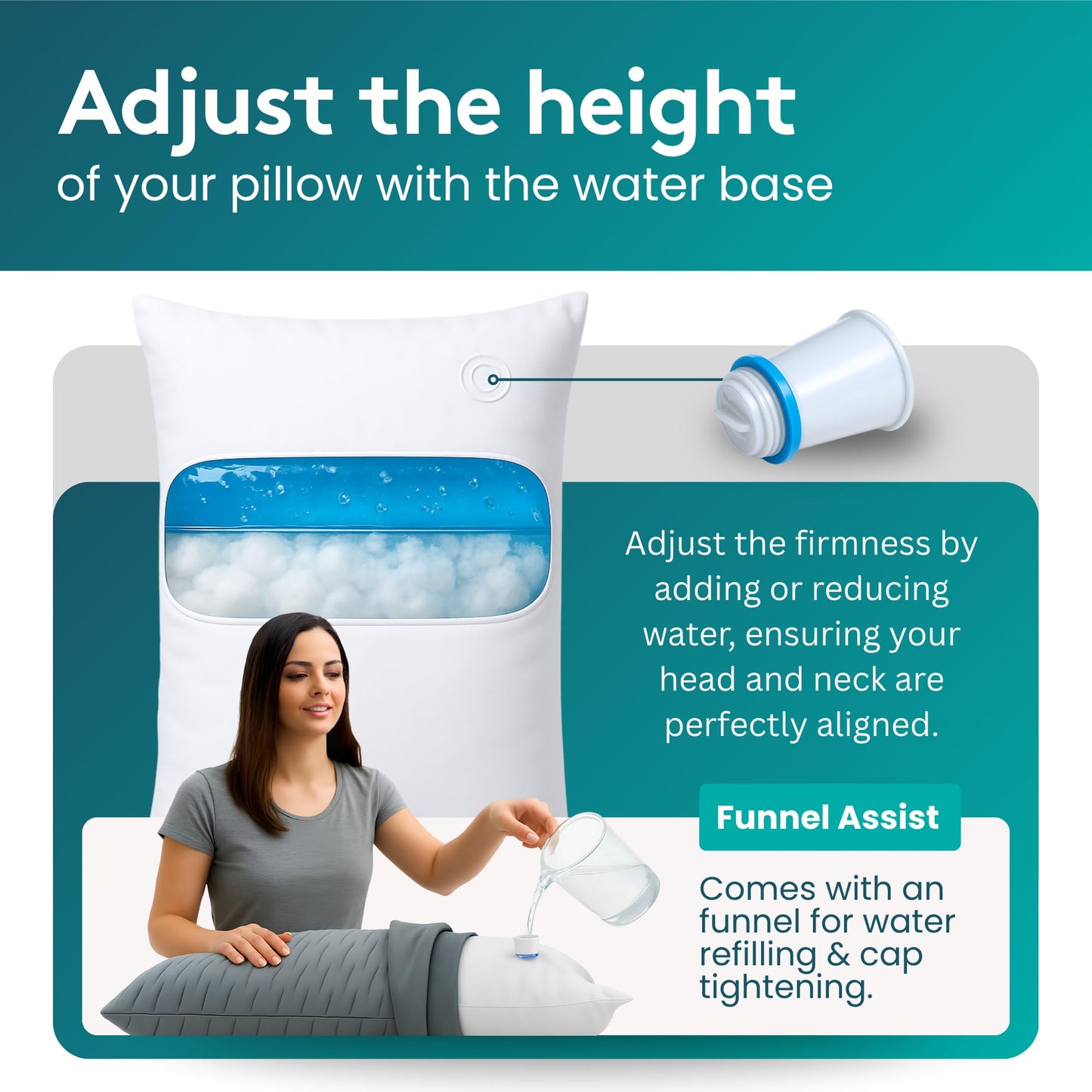 BLISSBURY Adjustable Water Pillow - Waterbase and fiberfill Stuffing Adjust to Help Side Sleepers with Shoulder or Neck Pain.