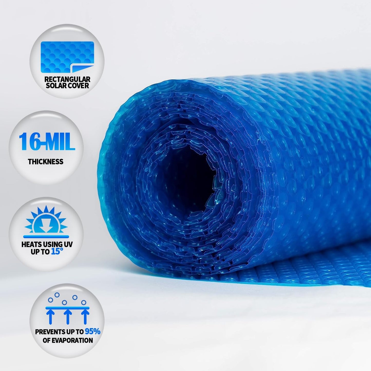 Spa and Hot Tub Bubble Insulating Cover, 6ft x 6ft Thermal Solar Trimmable Floating Blanket Cover(16 Mil) for Above Ground Pools, Blue