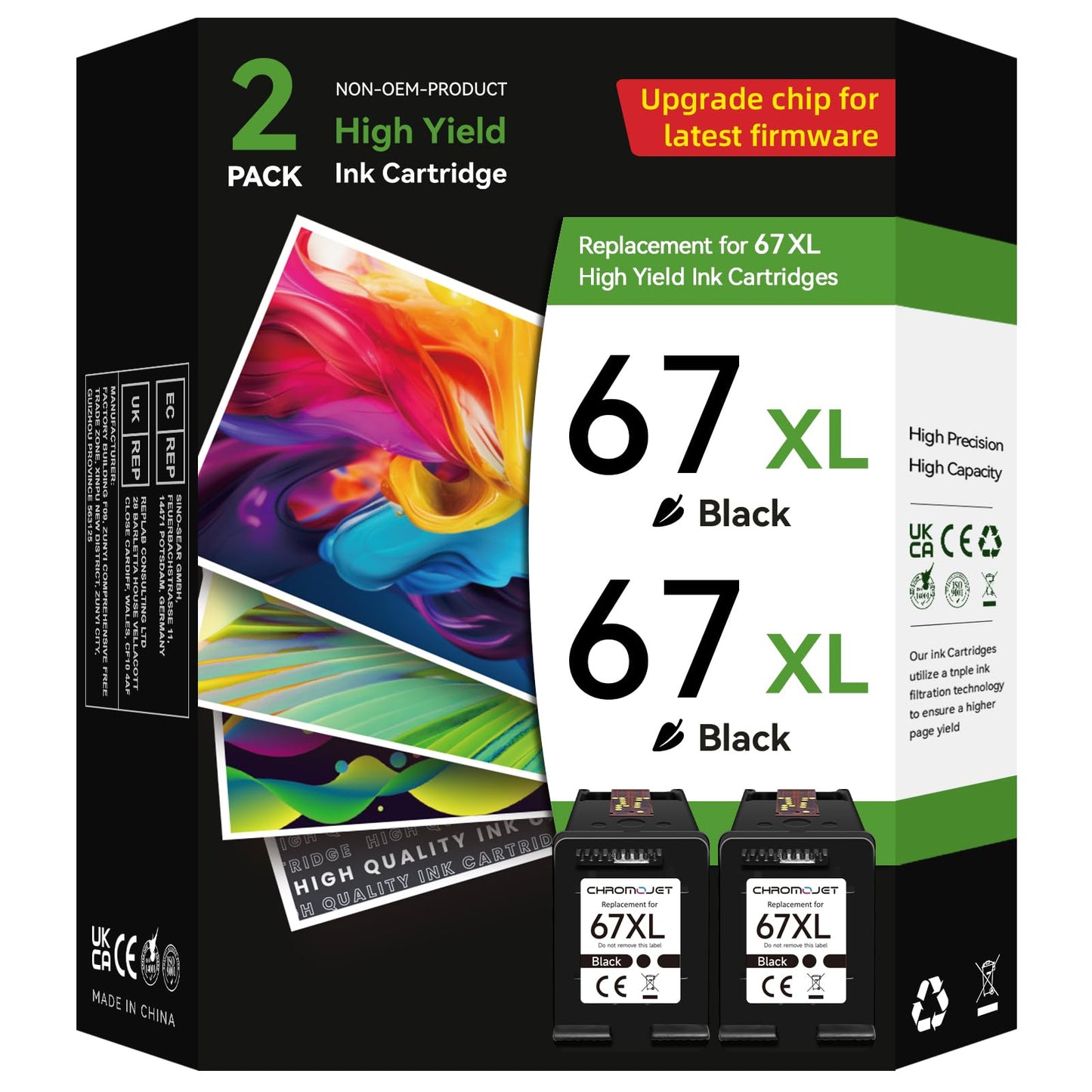 67XL Black Ink Cartridges Compatible for HP 67 Ink Cartridges Compatible for HP Ink 67 Fit for DeskJet 4155e 2855e 2755e 2700 2700e 2800e 4100 4255e 2734e Envy 6055e 6455e 6000 6400 Printer(2 Black)