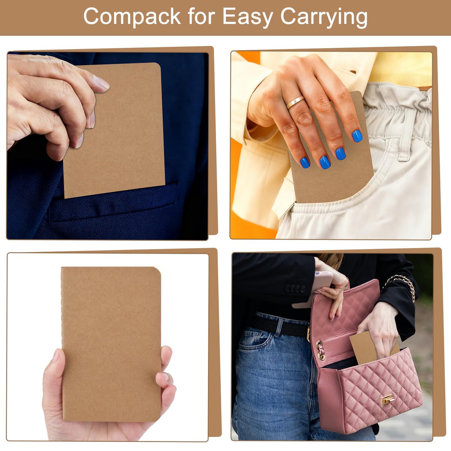 ZCZN 60 Pack Mini Blank Notebook, Jounural Kraft Notebooks, 30 Sheets/60 Pages, 3.5 * 5.5 Inches Notebooks Bulk, Diary, Subject, Memo Notebooks for Work, School, Office (60)