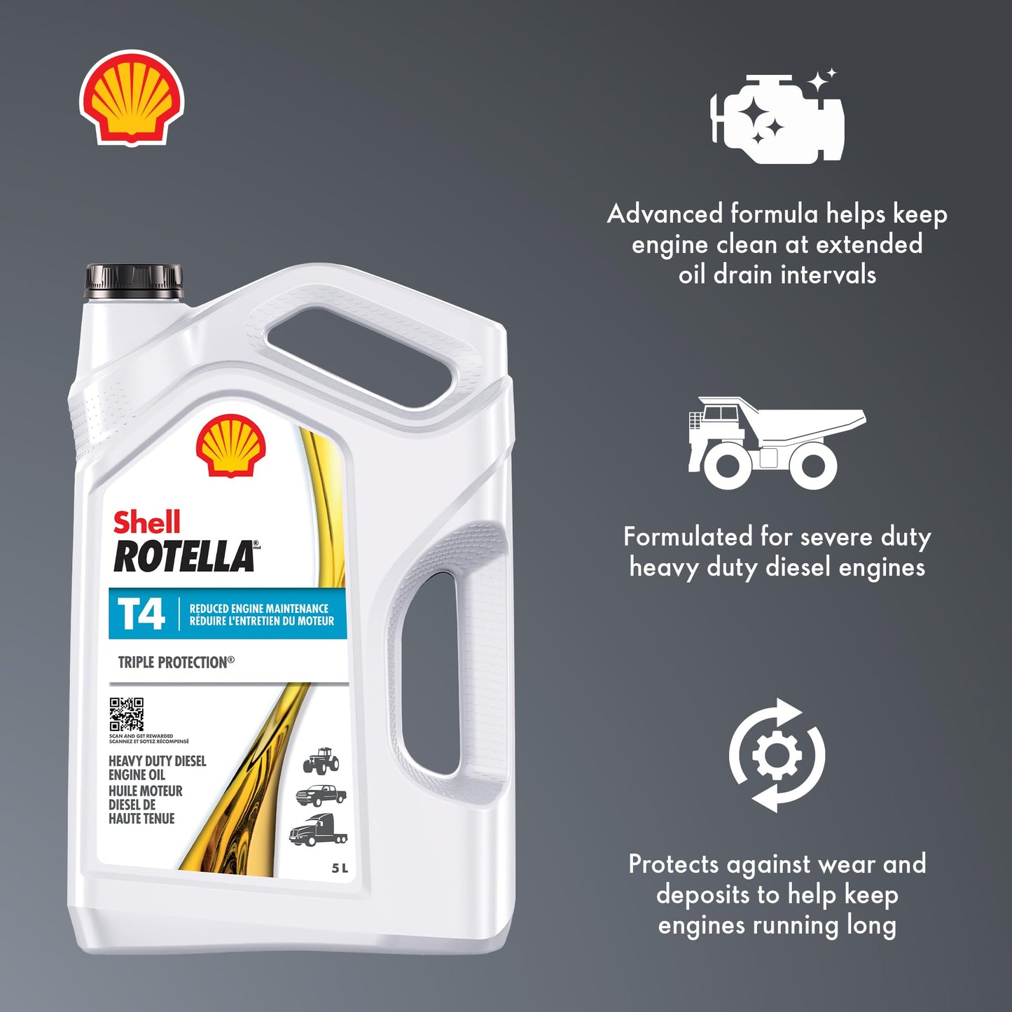 Shell Rotella T4 Triple Protection 15W-40 Diesel Engine Oil, 5 Litre