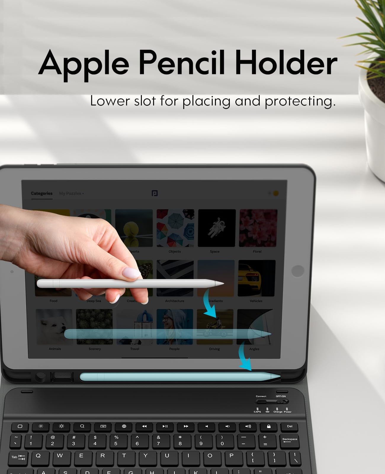 CHESONA for iPad 9th/8th/7th Generation Case with Keyboard, Detachable Wireless Keyboard with Pencil Holder, Rechargeable Stand Folio Keyboard Case for iPad 9th 2021/8th 2020/7th Gen 10.2-inch, Black