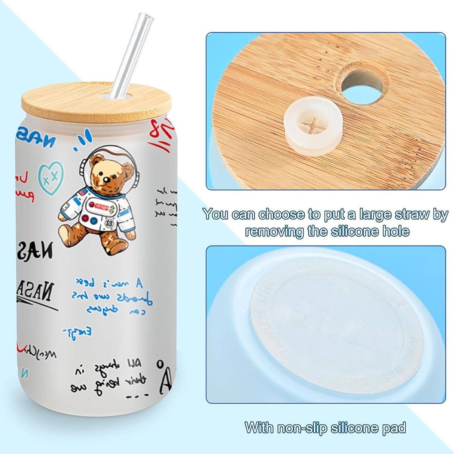 12 Pack Sublimation Glass Cups,16oz Frosted Blank Beer Can with Bamboo Lids & Glass Straw Borosilicate Glasses Tumbler Mason Jar Cups Mug for Beer, Juice, Soda, Iced Coffee, Drinks