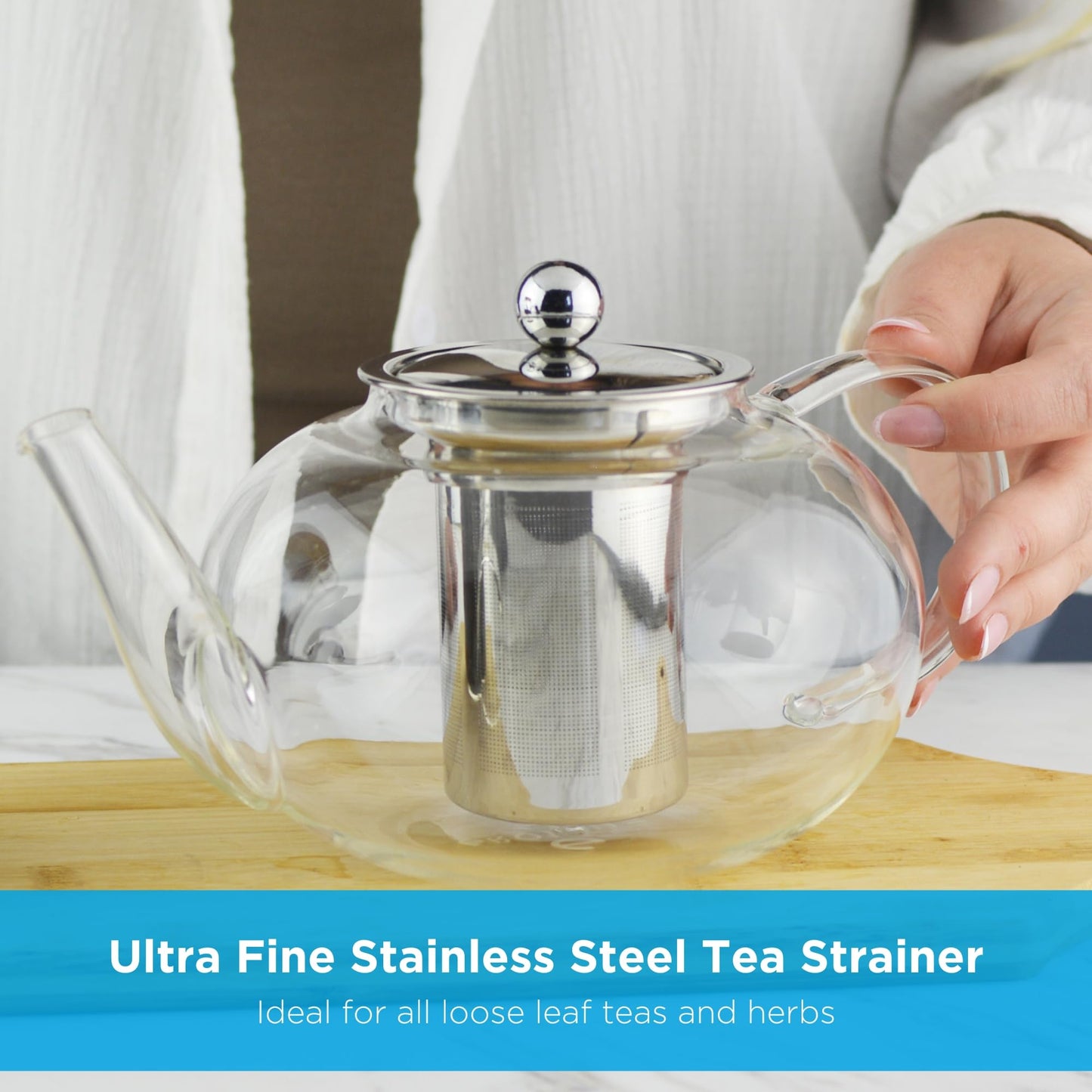 GROSCHE - Joliette Borosilicate Glass Teapot with Stainless Steel Infuser - 4 Cup Glass Teapot with Removable Strainer for Loose Leaf & Herbal Tea, Dishwasher Safe, Canadian Brand! 1250ml 42 fl. oz