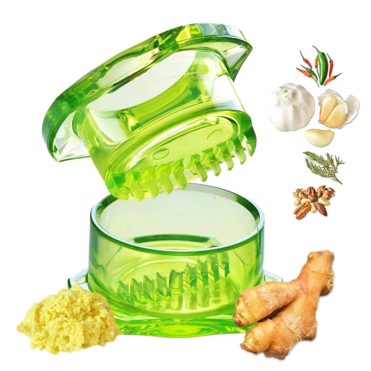 Garlic Mincer & Garlic Twister 4th Gen by Nextrend - Garlic Press & Grater in One - for Ginger, Herbs, Nuts & More, BPA-Free, Dishwasher Safe, 3-5 Clove Capacity - Green