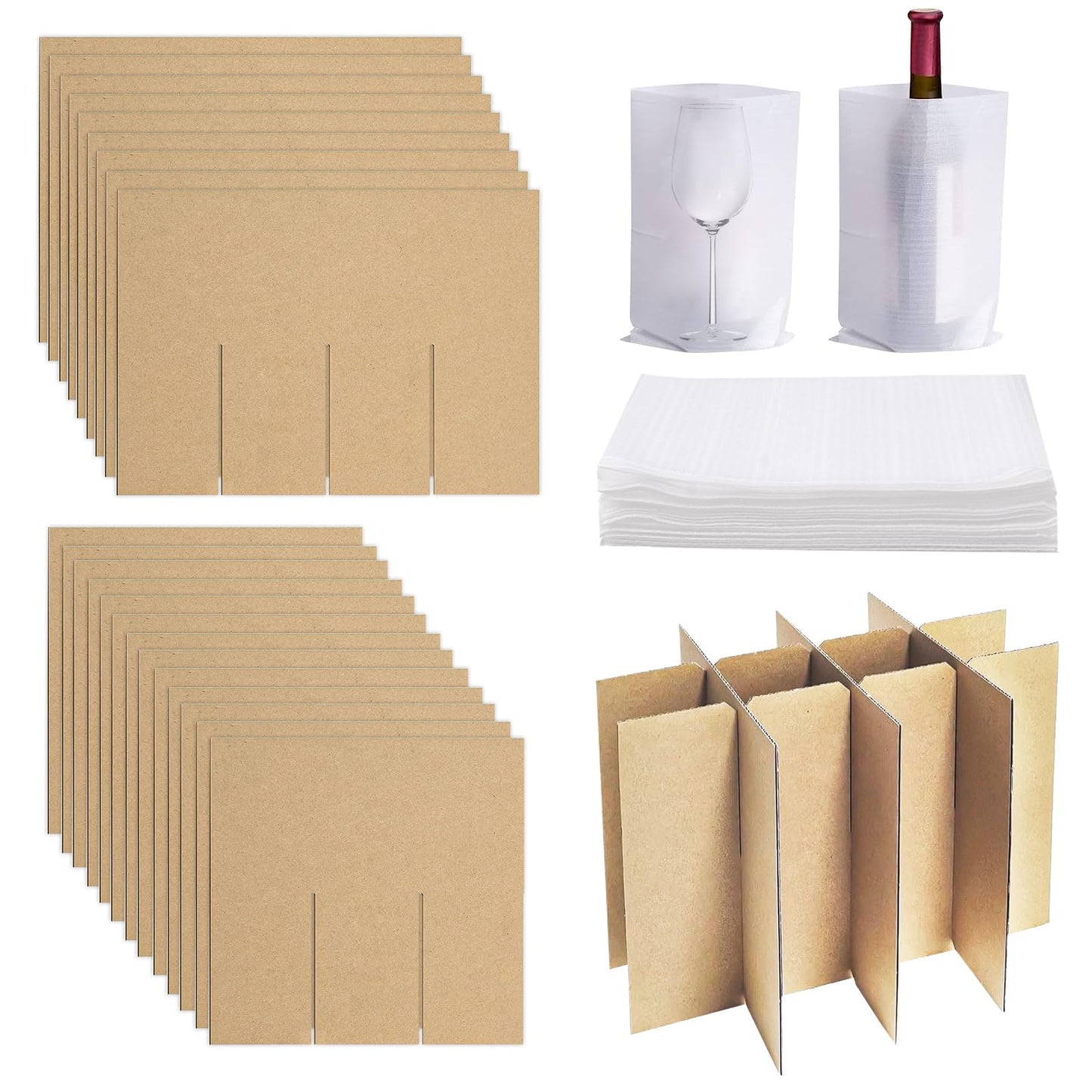 4 Sets Glass Divider Kits for Moving Box,2 Sizes Cardboard Dividers With 48 Foam Pouches Fits in 16 x 12 x 12 Inch Box,Glass Packing Kit for Dish Wine Glassware Moving(Boxes Not Included)