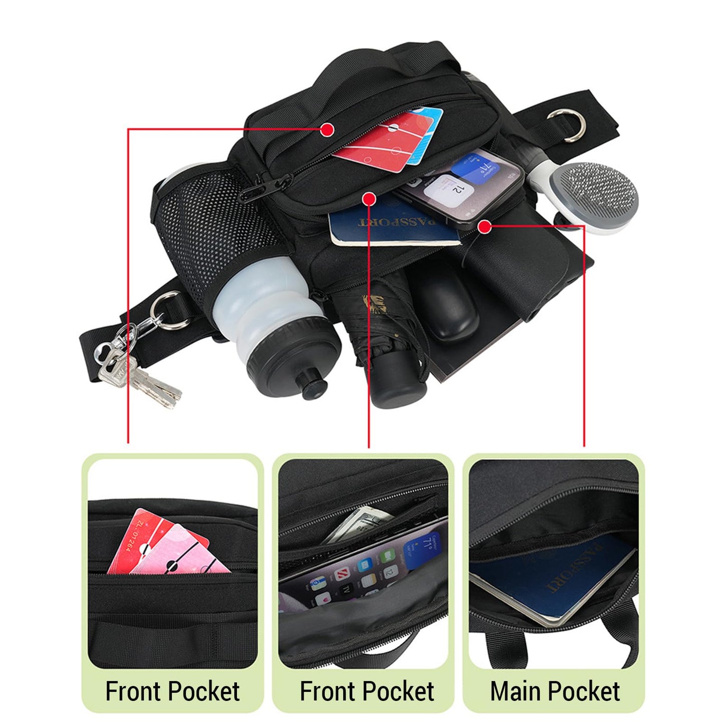 SOUUXIU Retractable Bungee Pet Leash with Multi-Pocket Waist Bag Hands Free Dog Leash for Outdoor Dog Training Walking