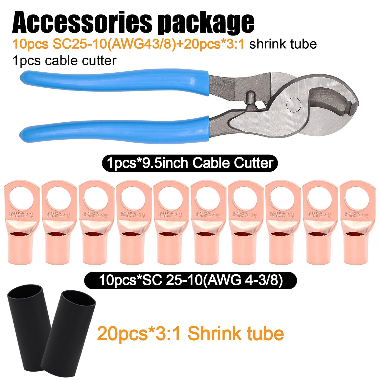 Fuzbaxy 4 Gauge Wire (25 Feet Black+25 Feet Red) Copper Clad Aluminum CCA/Primary Automotive Wire Power Ground,Battery Cable Lugs Terminal Connectors,Heat Shrink Tubing,100A ANL Fuse with Cutter