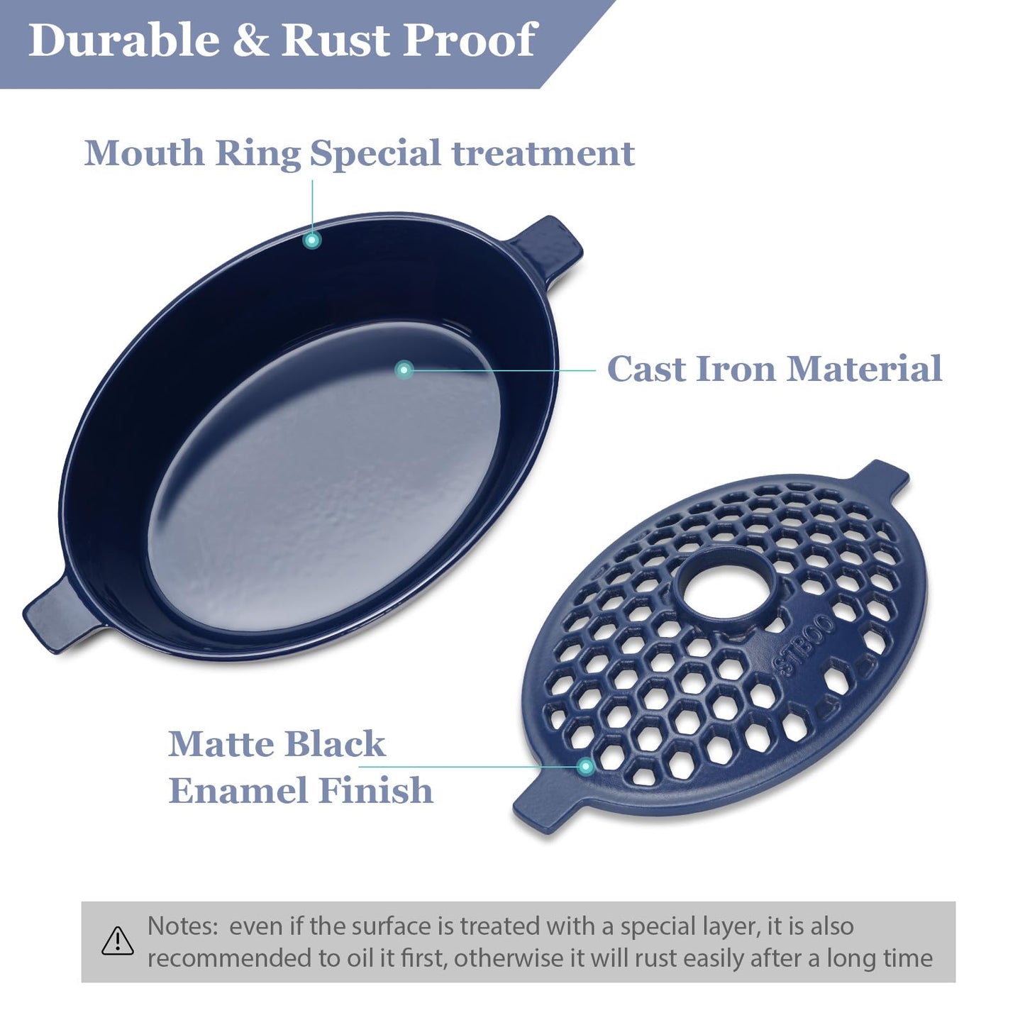 STBoo Wood Stove Steamer - Cast Iron Fireplace Humidifier | Indoor Pot for Home Heating | Bowl Fire Place Stove Covers Accessories Decorative | Matte Finish & Rust Resistan & 2.7 Quart, Blue