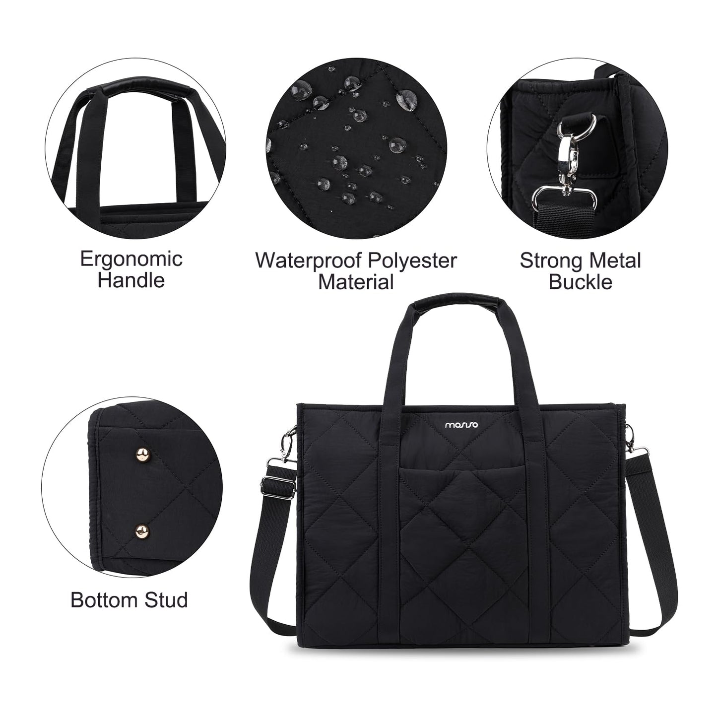 MOSISO Puffer Laptop Tote Bag for Women, 15-15.6 inch Laptop Bag, Large Capacity Work Handbag Lightweight Casual Shoulder Bags with Cup Holder for Teacher Nurse College Business Office Travel, Black