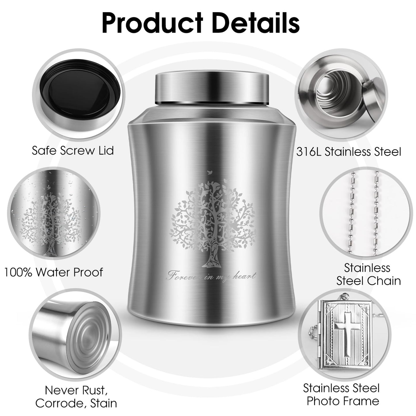 Large Cremation Urn for Adult Human Ashes, Male Female Decorative Urn with Laser Engraved Tree of Life and Velvet Pouch(Forever in My Heart)