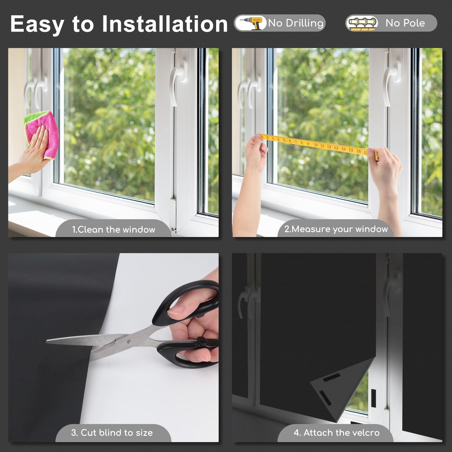 Blackout Curtains for Bedroom - 400x145 cm Portable Blackout Blinds Curtain for Any Windows -100% Blackout Shades Window Film -Temporary Blackout Shades for Baby Nursery,Dorm Room,Travel or Office Use