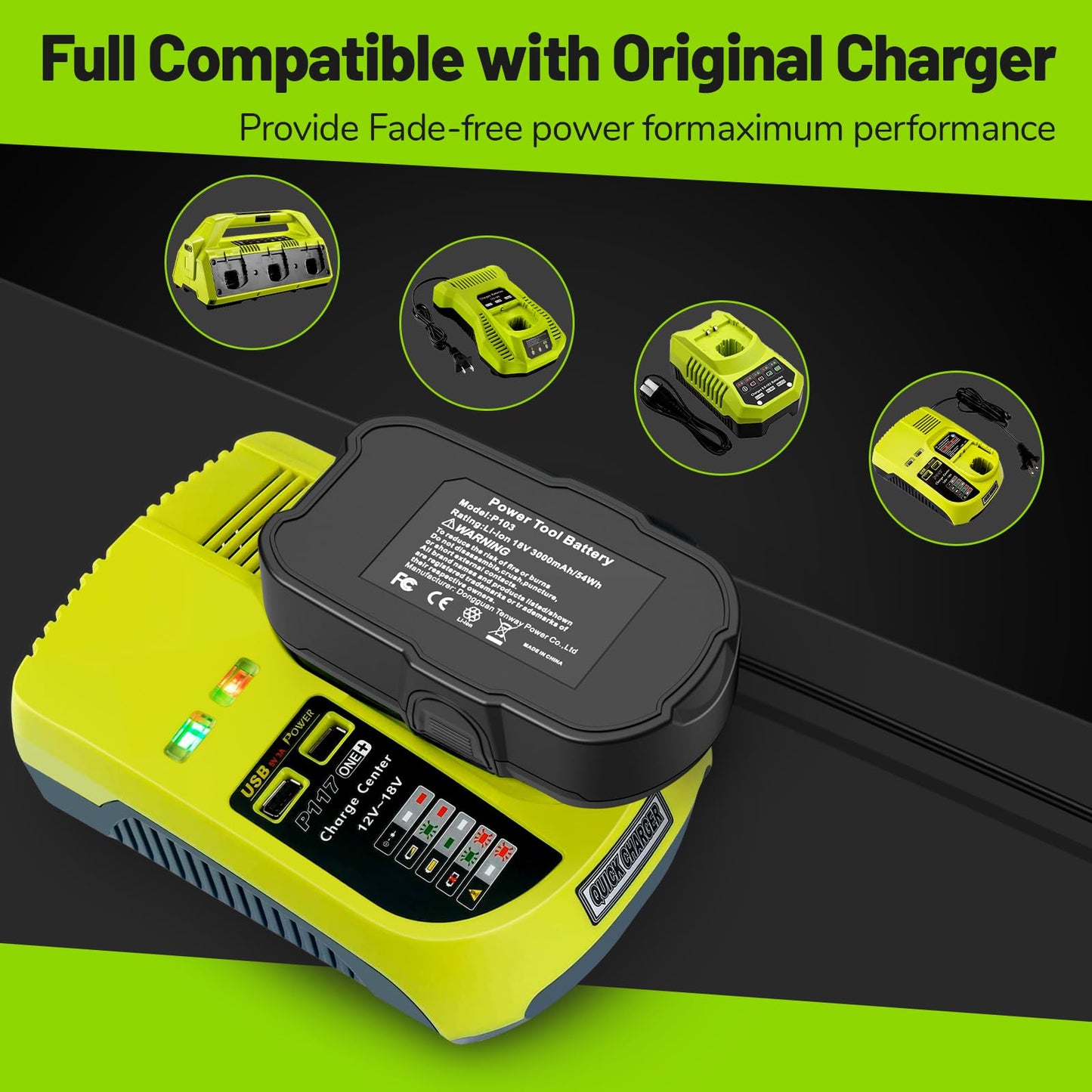 TREE.NB 2Pack 18V 3A Replacement for Ryobi 18V Battery Compatible with Ryobi 18Volt ONE+ Battery P104 P105 P102 P103 P107 P108 P109 P122 Replacement for Ryobi 18V Lithium Batteries