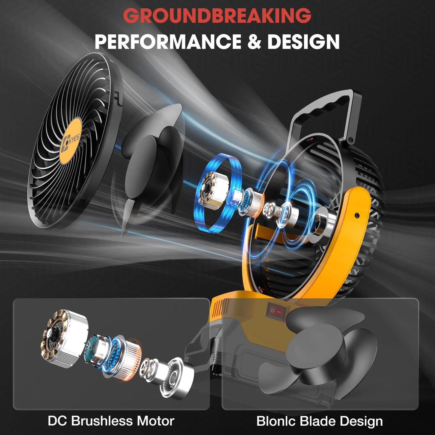 Jobsite Fan Fit For DeWALT 20V Max Battery Brushless Motor With USB A+C Fast Charging For Camping Workshop and Construction Site(Battery not included)