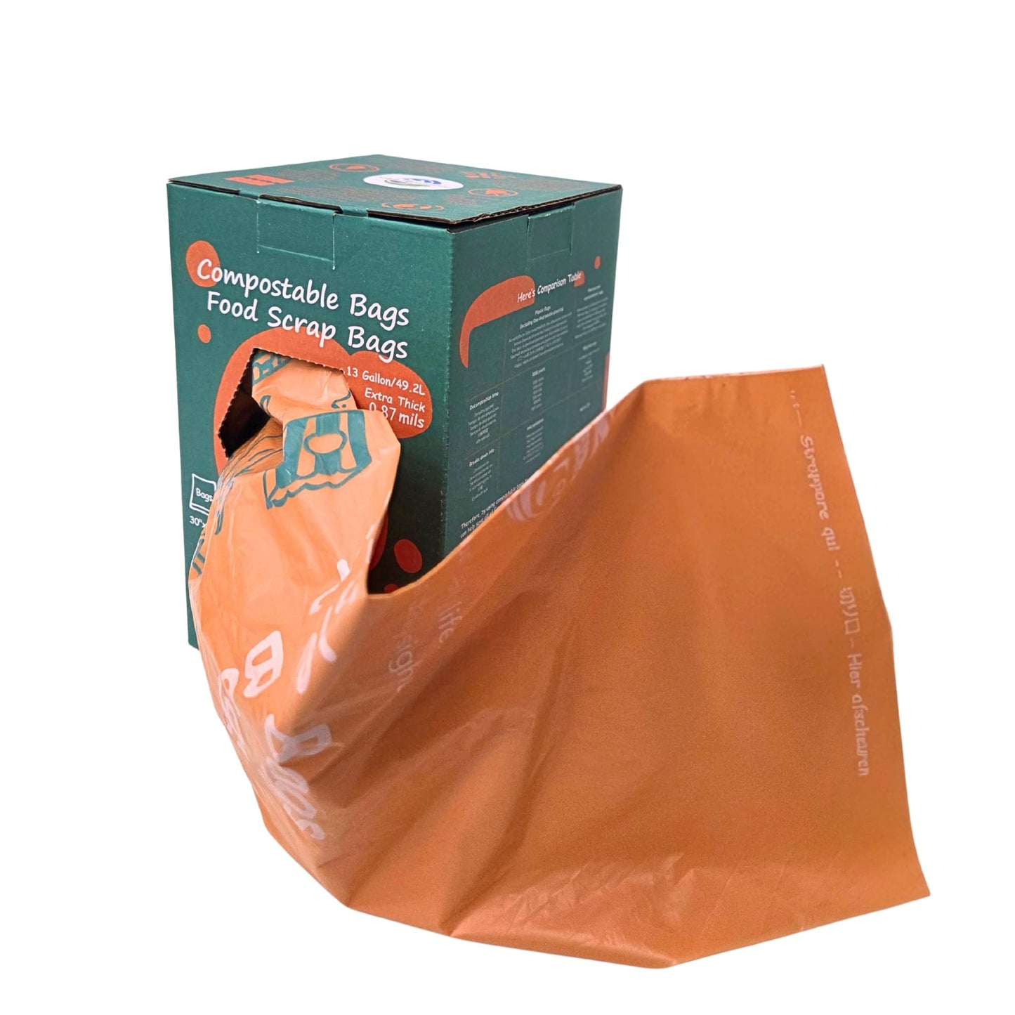 Moonygreen Compostable Trash Bags 13 Gallon, Tall Kitchen Food Waste Bags, US BPI ASTM D6400 and Europe OK Compost Home Certified, Heavy-Duty, 49.2 Liter, 50 Count, Extra Thick 1.1 Mils