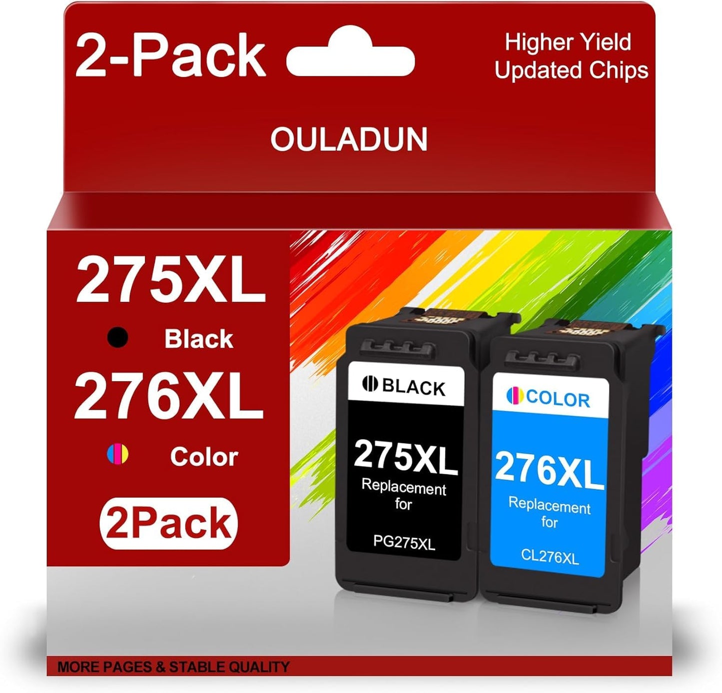 PG-275XL CL-276XL Ink Cartridges Replacement for Canon 275 276 275XL 276XL Work for Canon PIXMA TS3500 TS3522 TR4700 TR4720 Printers (1 Black, 1 Tri-Color)