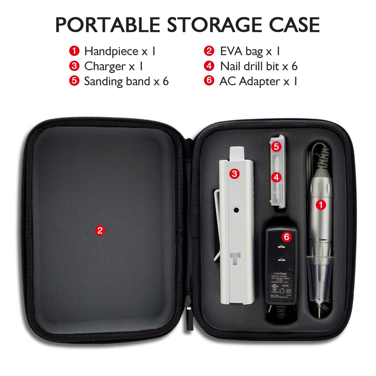 AZ GOGO Efile Nail Drill Machine, 30000 RPM Professional Portable Nail Drill for Acrylic Nails - E-File Manicure/Pedicure Kit with EVA Bag (White)