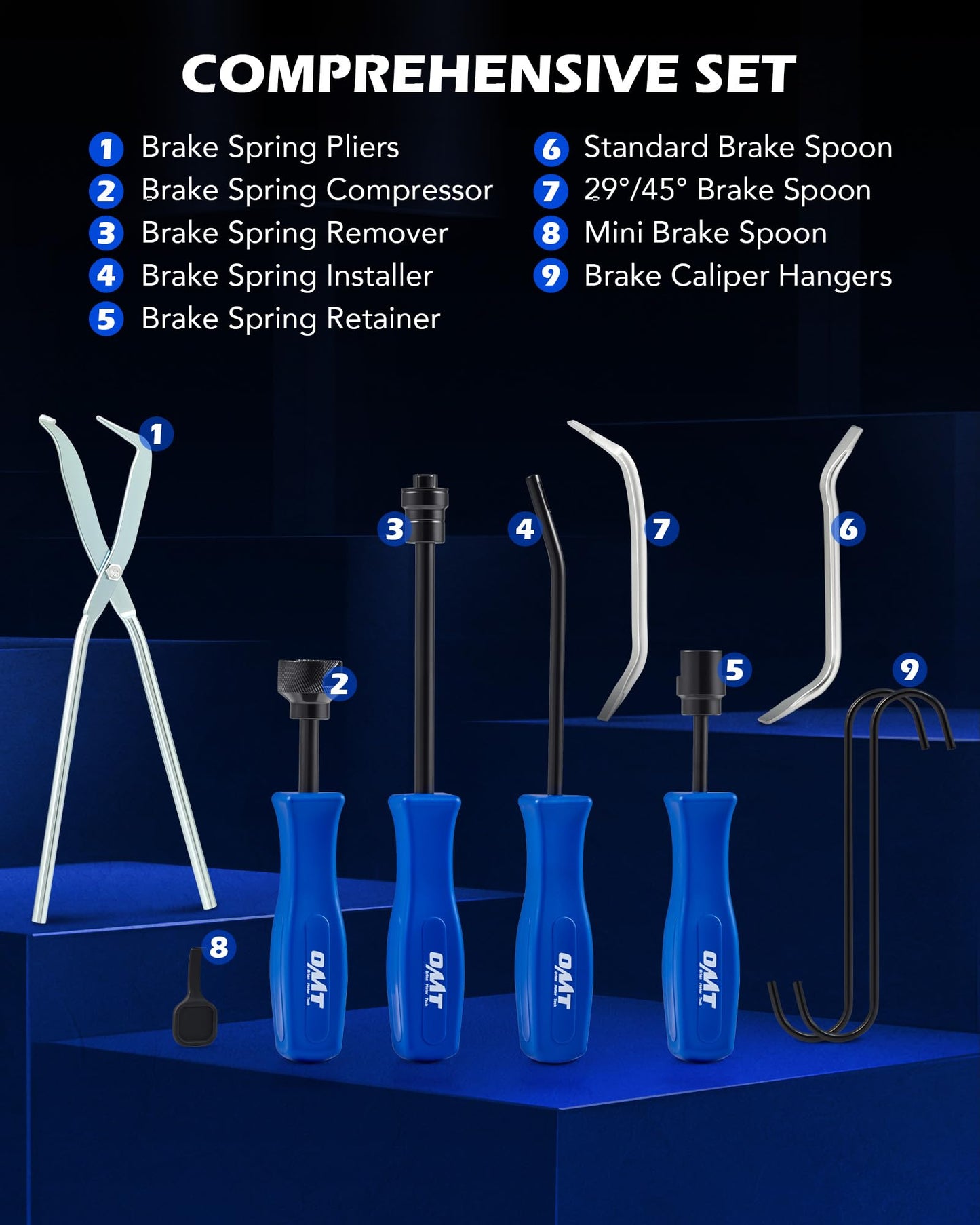 Orion Motor Tech 8pc Drum Brake Tool Kit, Drum Brake Tool with Drum Brake Spring Tool, Brake Spring Compressor, Brake Spring Pliers, Drum Brake Adjusting Tool, Brake Spoon Set, Brake Drum Tool Kit