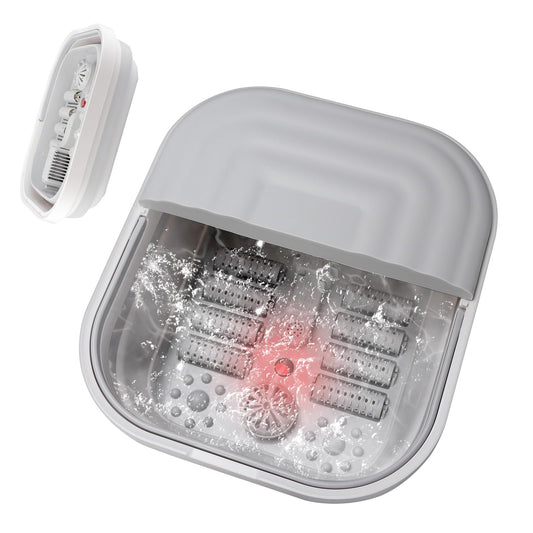 Collapsible Foot Spa Bath Massager with Heat, Foot Soaking Tub with Handles, Temperature Control, Massage Rollers, 3-8L Collapsible Bucket for Cleaning