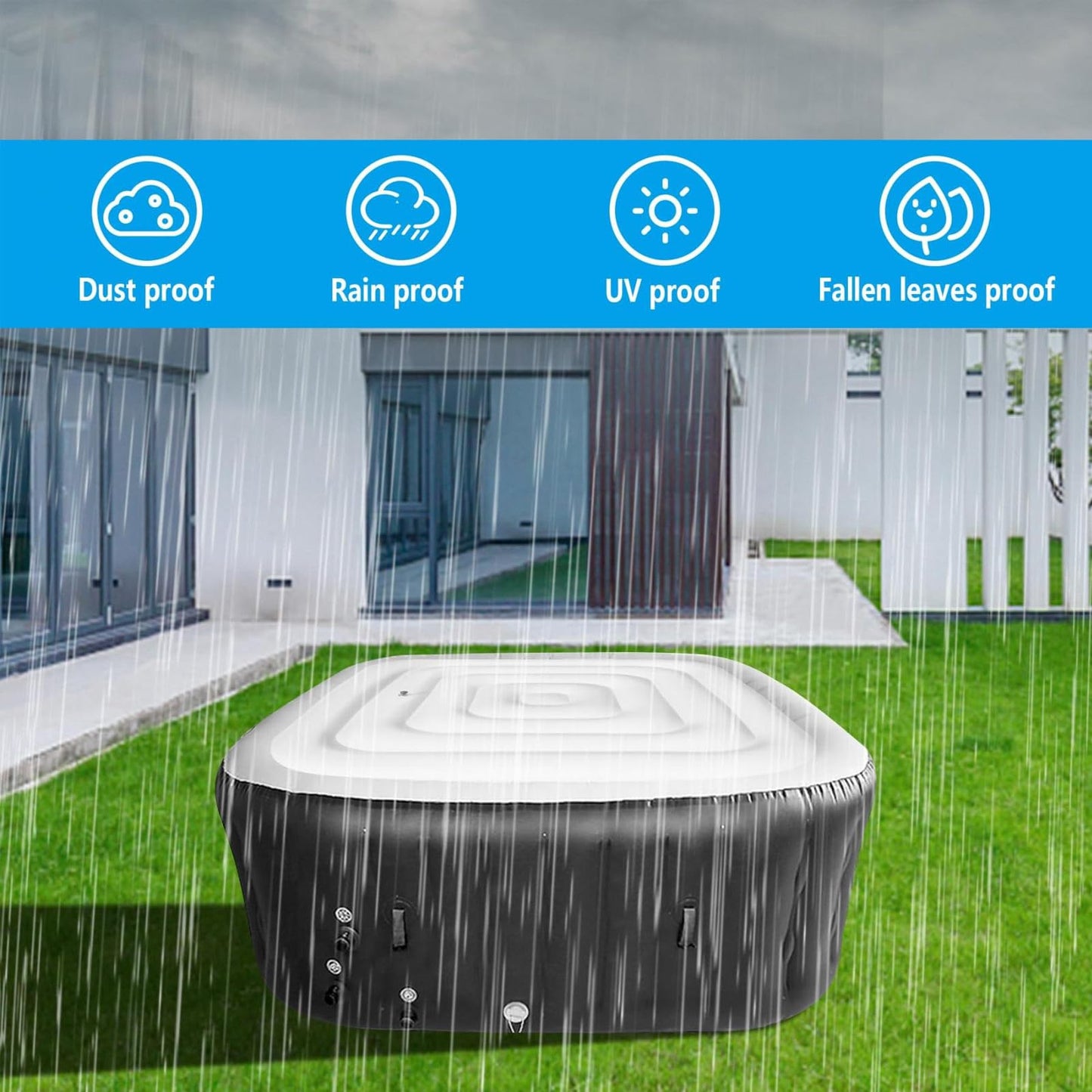 Inflatable Hot Tub Cover, 4.2Ft Square Energy Saving Lid with Dustproof, Rainproof, Insulated, Prevent Freezing, PVC Foldable Protective Cover, for Outdoor