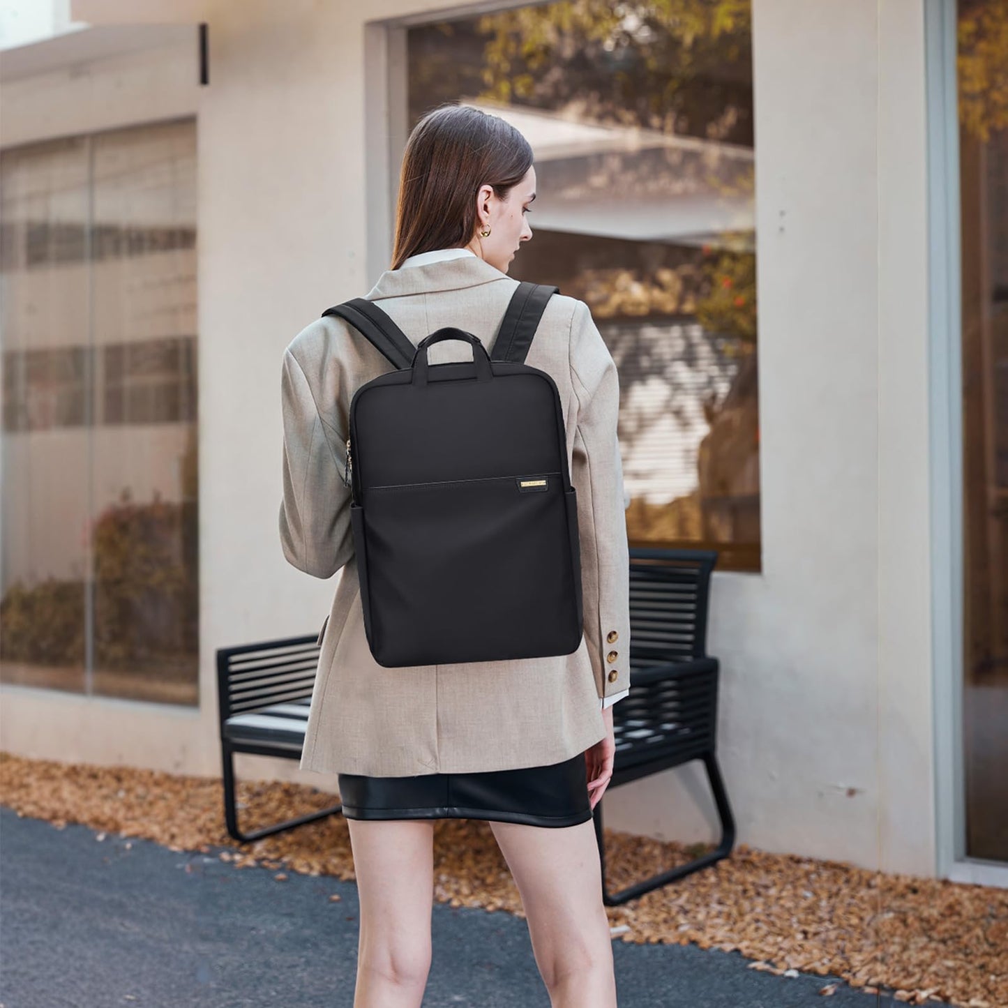 GOLF QUALITY Slim Laptop Backpack for Women, Lightweight Business Backpack for Women Computer Bag Purse for Commuting, Fit 17.3 Inch, Black