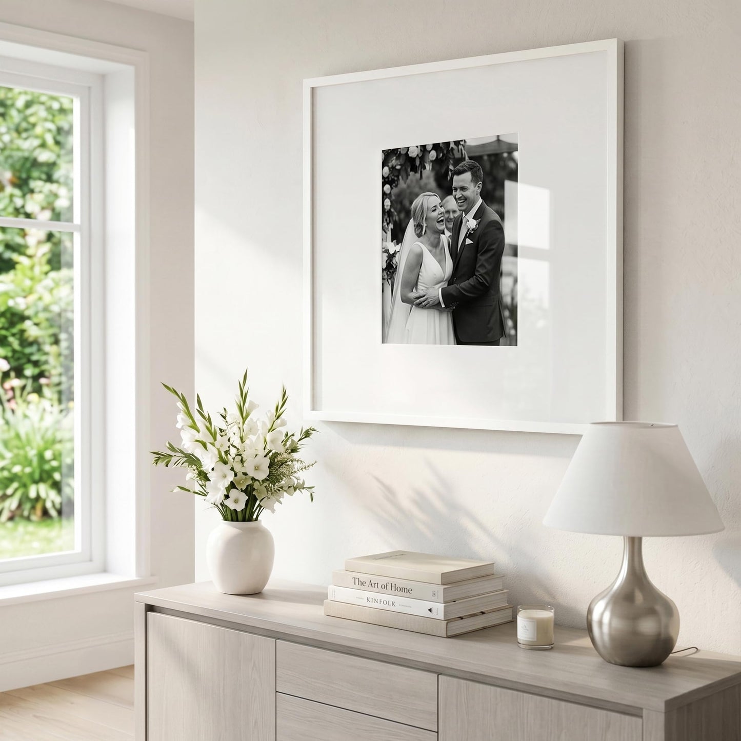 Americanflat 24x24 Picture Frame with Polished Plexiglass - Use as 11x14 Frame with Mat or Display 24x24 Photo Without Mat - Streamline Collection - Thin Border Square Frames for Wall Display - White