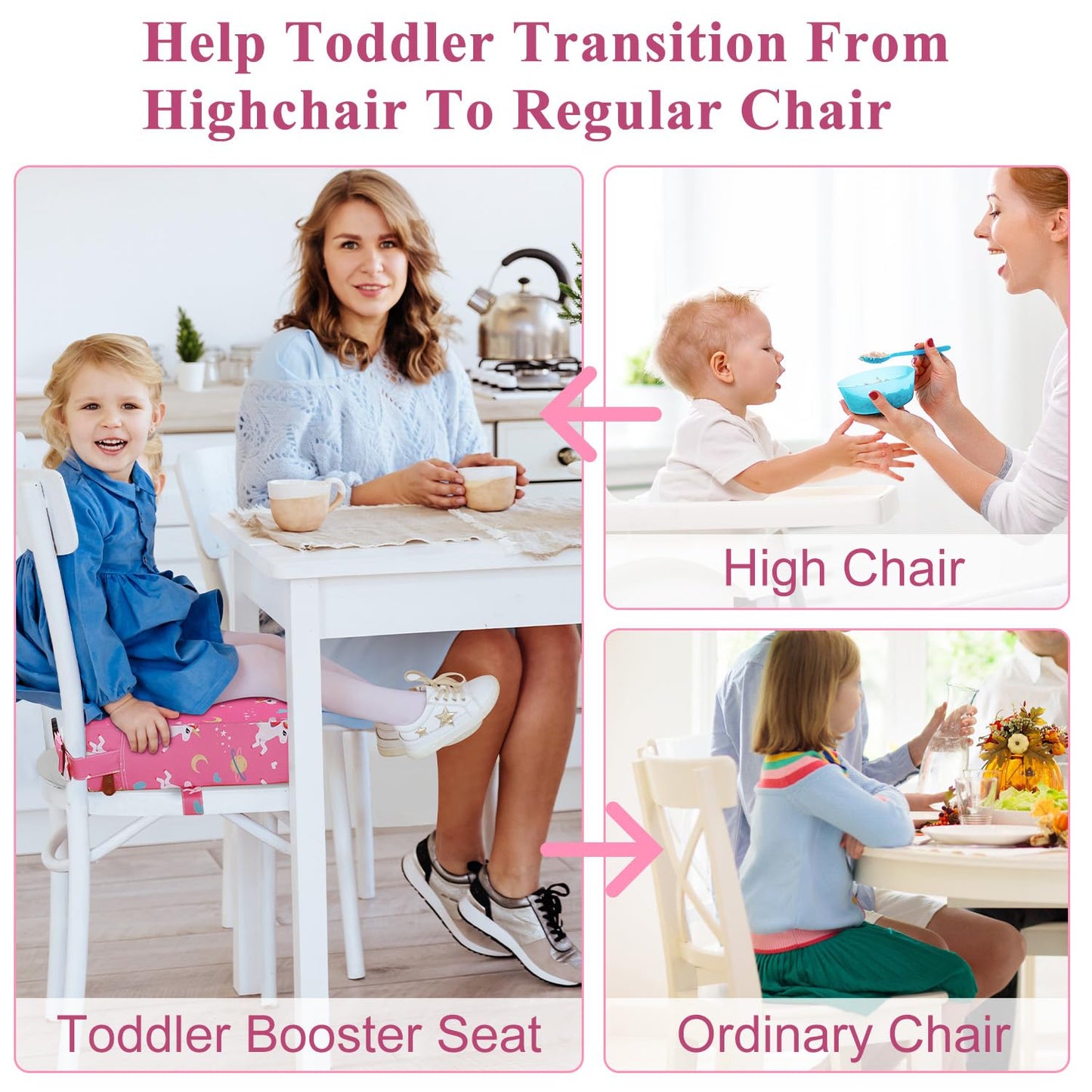 YONTINY Booster Seat for Eating Toddler, Washable PU Kitchen Chair Booster Seat with Double Adjustable Safe Straps, Non-Slip Bottom, Baby Portable Travel Camping Increasing Cushion