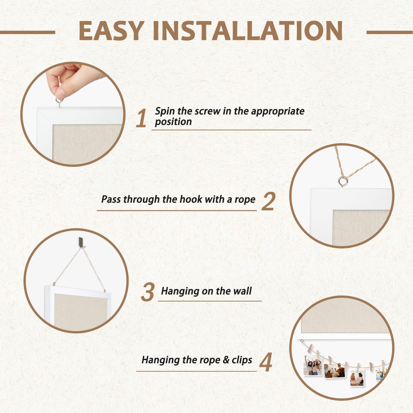 AMUSIGHT Double-Sided Large Cork Board with Linen, 24" x 18" Hanging Wood Framed Bulletin Board, Picture Display Vision Board Corkboards for Wall Room School Office Decor, 20 Pushpins,1pack