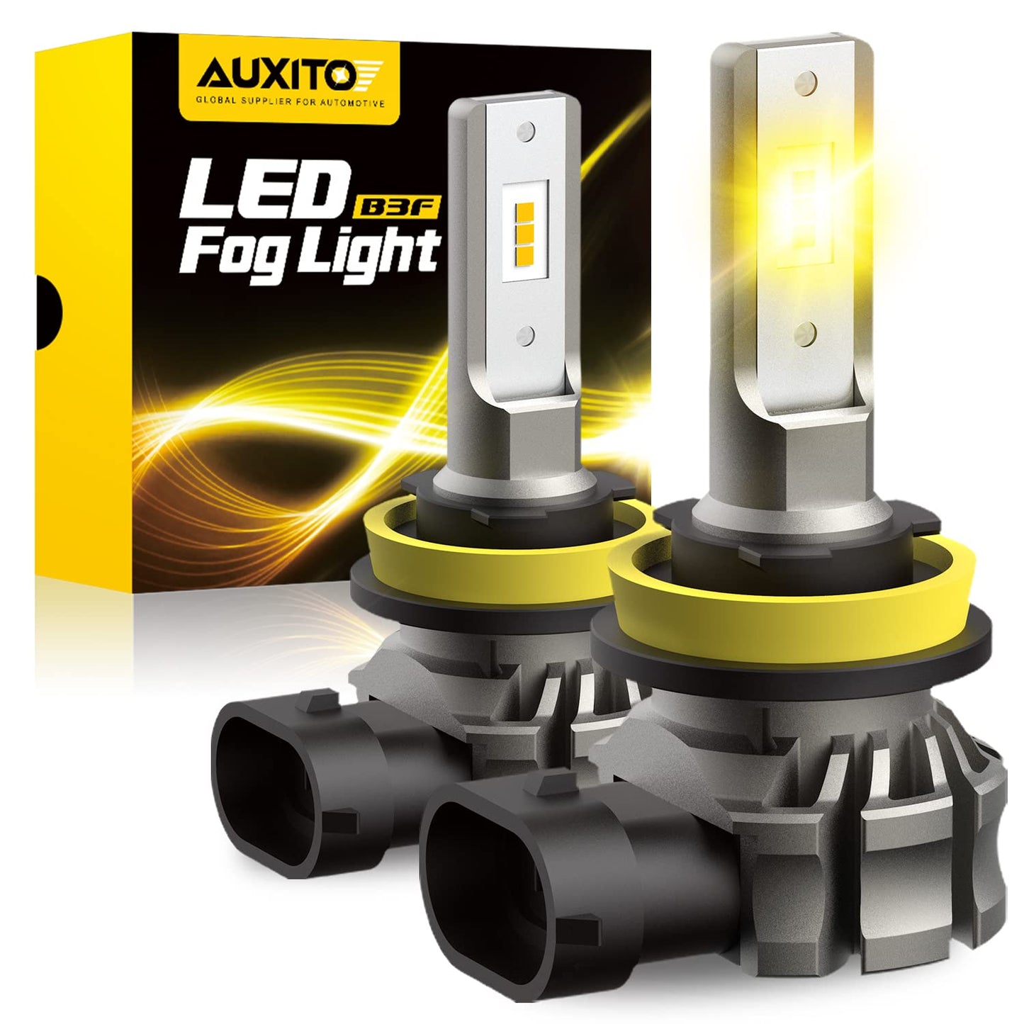 AUXITO H11/H8/H16 LED Fog Light Bulbs, 6000 Lumens 3000K Amber Yellow Light, 300% Brightness, CSP LED Chips Fog Lamps or DRL Replacement for Cars, Play and Plug, Pack of 2