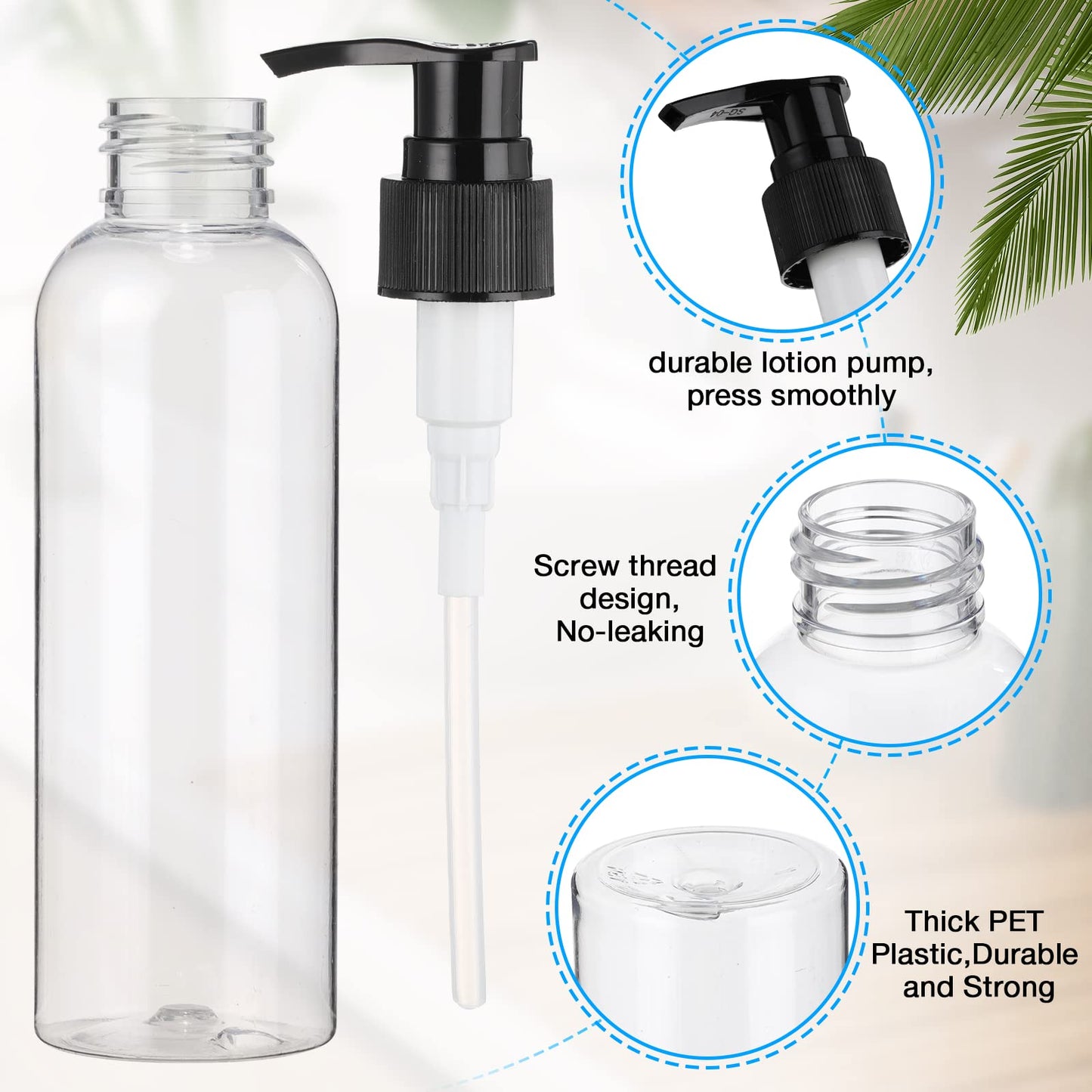Nuenen 48 Pcs Refillable Empty Lotion Bottles 4oz/120ml Plastic Pump Bottles Conditioner Shampoo Dispenser Leak Proof Pump Container for Body Wash, Creams, Liquid Soap(Black and White)