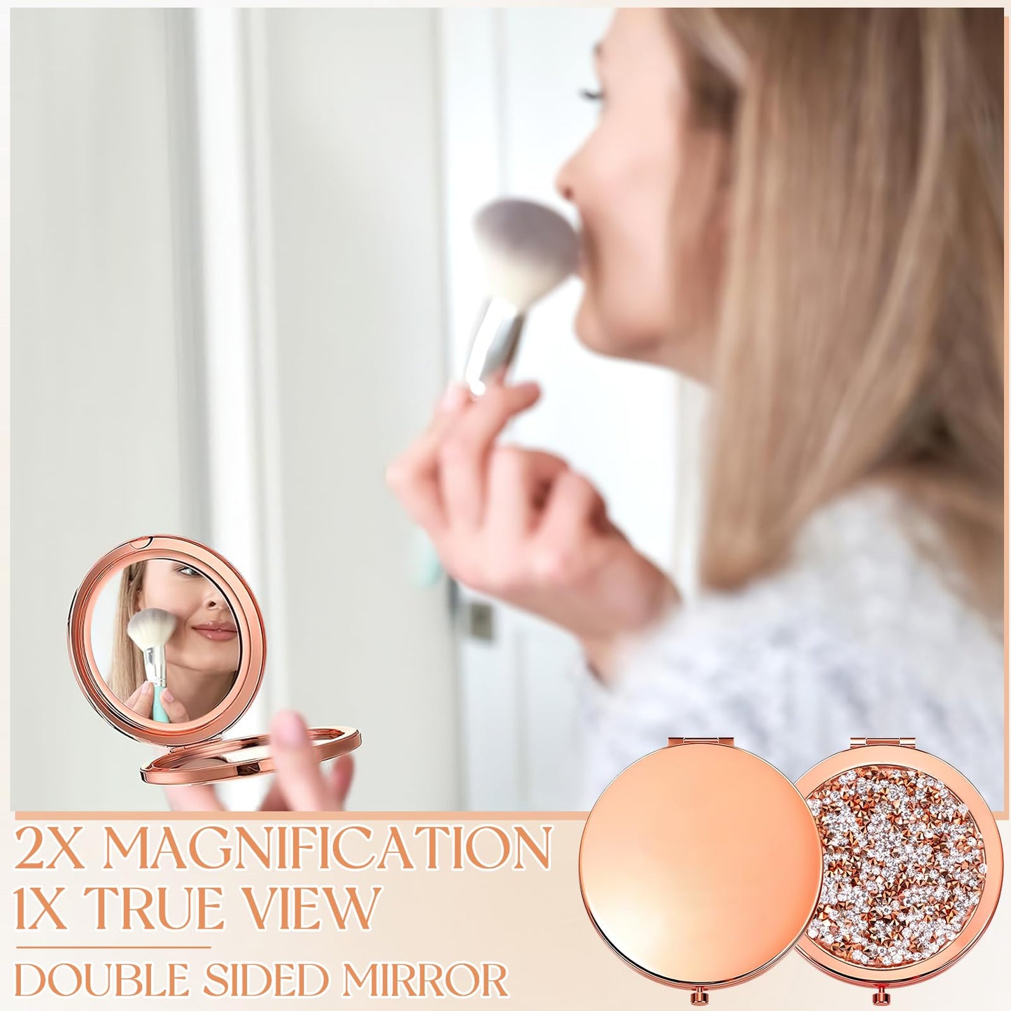 12Pcs Compact Mirrors Bulk, Double-Sided 1X/2X Magnifying Makeup Mirrors, 2.75 Inch Pocket Travel Cosmetic Mirror for Purse Mom Women Girls Teacher Gift