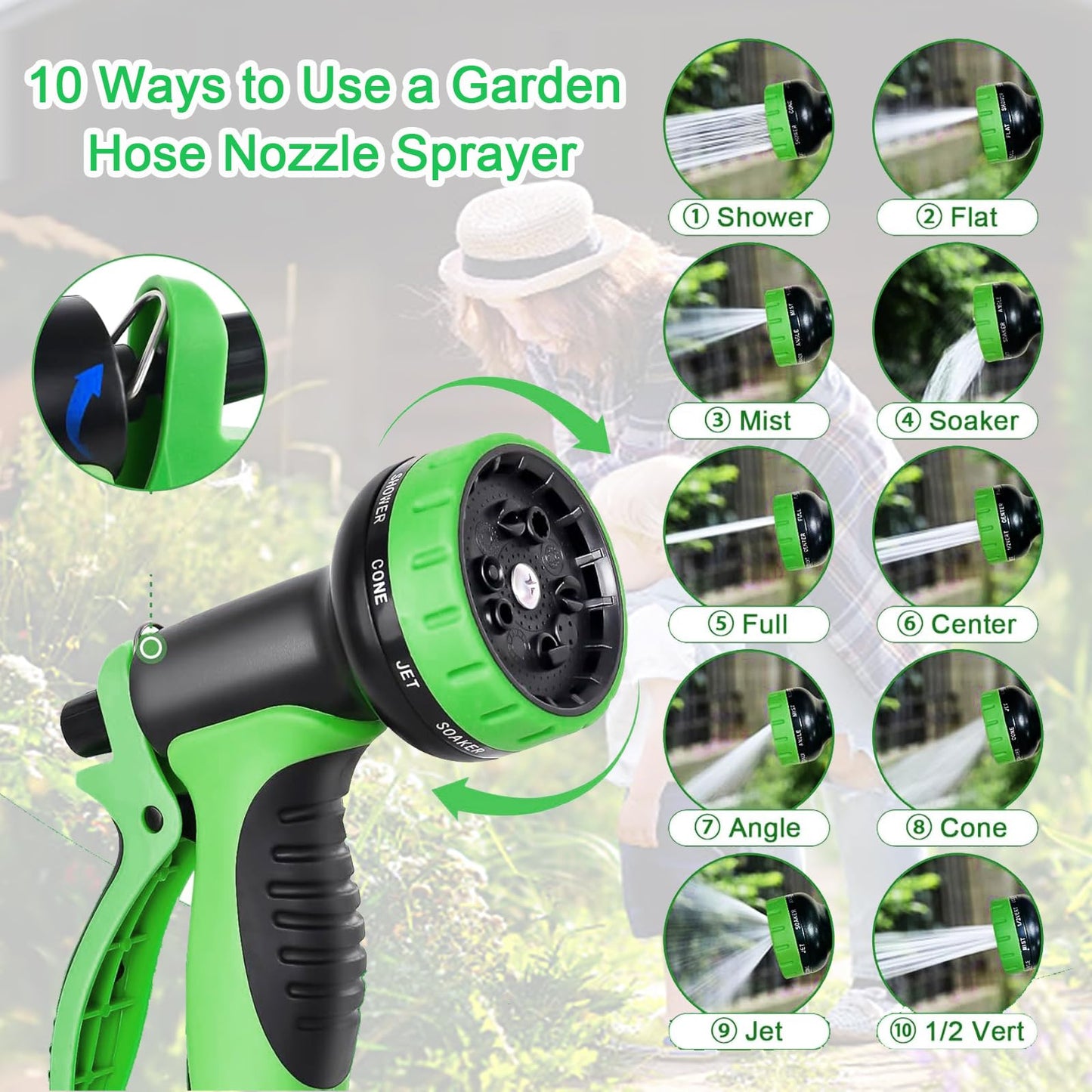 Expandable Garden Hose 50FT, 10-Function Spray Nozzle, Upgraded Latex Core Inner Pipe Retractable Water Hose with Sturdy 3/4'' Fittings Flexible Lightweight Water Hose with Hook and Storage Bag