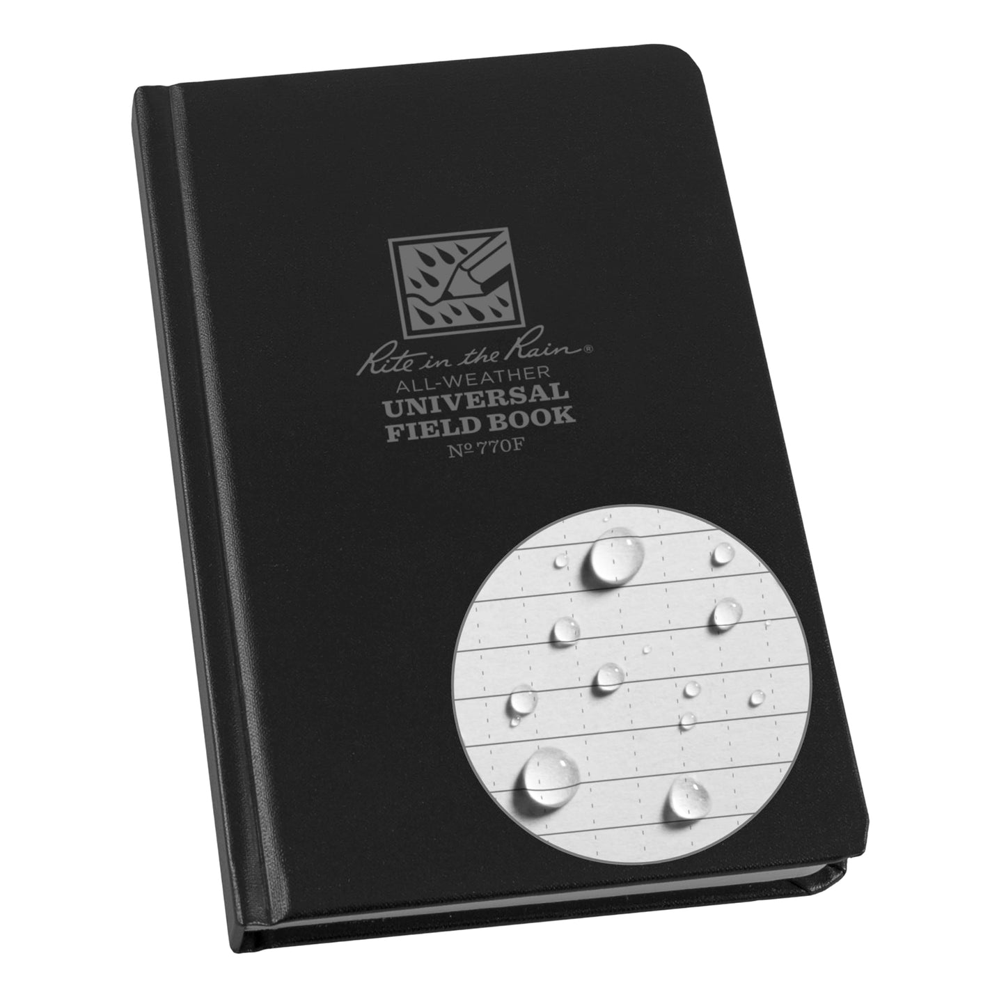 Rite in the Rain Weatherproof Hard Cover Notebook, 4.75" x 7.5", Black Cover, Universal Pattern (No. 770F)