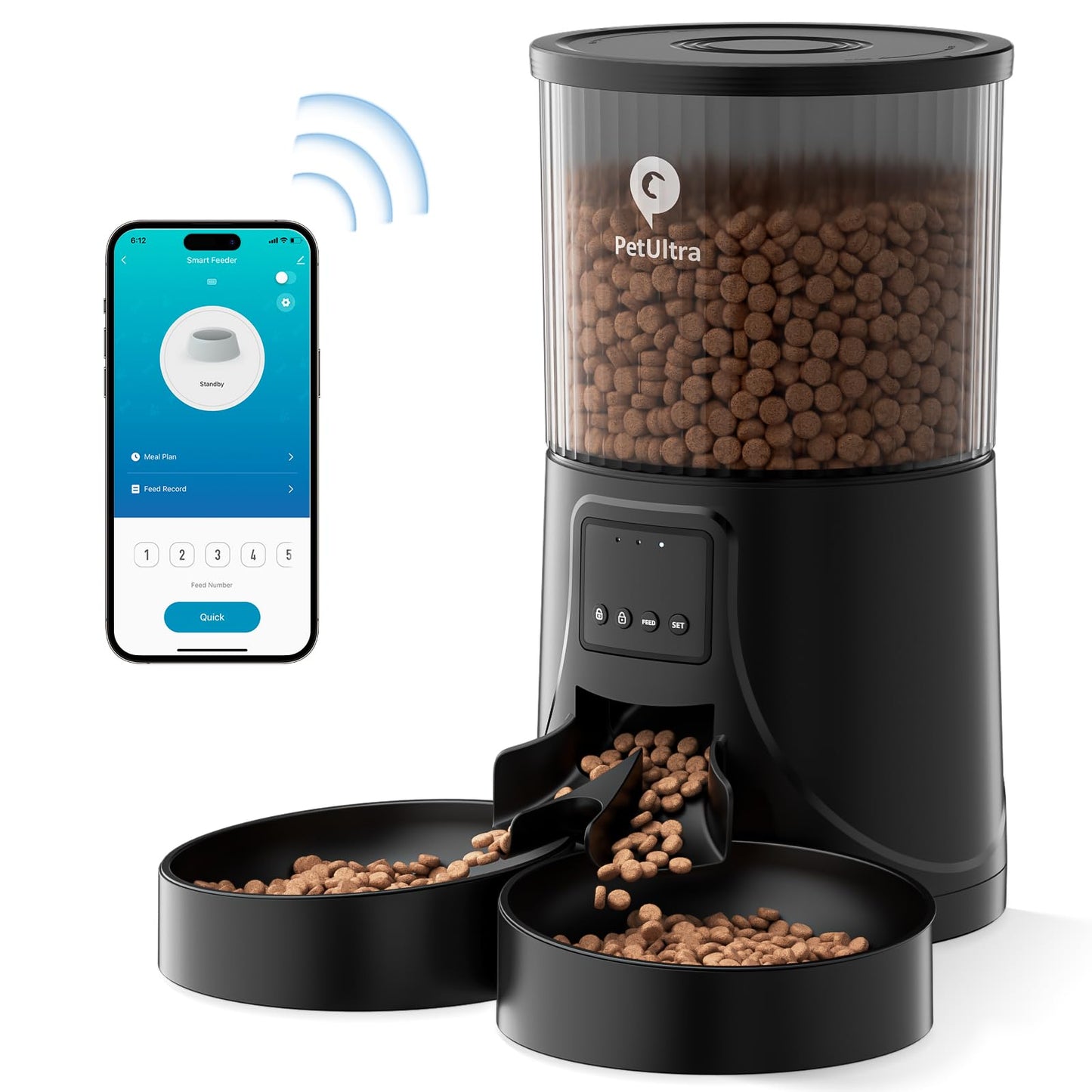 PETULTRA Automatic Cat Feeder 2 Cats: Auto Feeder WiFi 2.4G- Dual Cat Feeder 1-10 Meals| Smart App Control Auto Pet Feeder for Cats and Small Dog Indoor- Dual Power& Detachable Clean