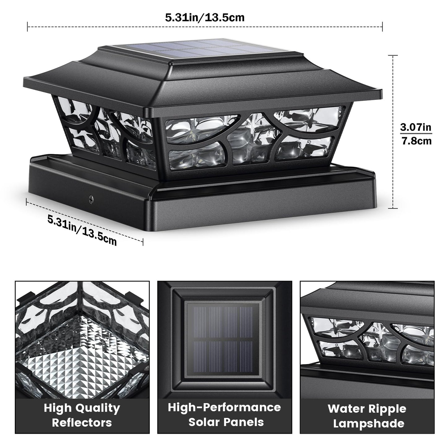 SIEDiNLAR Solar Post Lights Outdoor 4 Modes Deck Fence Post Cap Light for 4x4 5x5 6x6 Vinyl Wooden Posts Patio Garden Decor, Warm White & Cool White Dynamic Lighting Black (6 Pack)