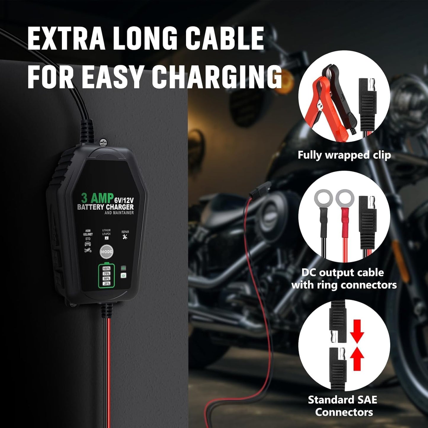 2 [Pack] 6V 12V Battery Charger Maintainer, 3-Amp Fully Automatic 6 Volt 12 Volt Lithium LiFepo4 Lead Acid Battery Trickle Charger Desulfator for Automotive,Boat,Motorcycle,Lawn Mower