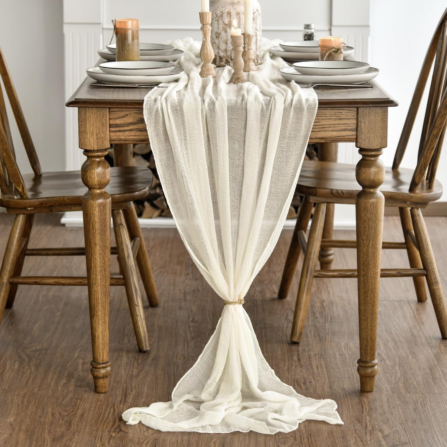 Artoid Mode Boho Cheesecloth Gauze Beige 10Pcs Wedding Table Runner, 300 cm Seasonal Fabric Kitchen Dining Holiday Table Decor for Home Party Indoor