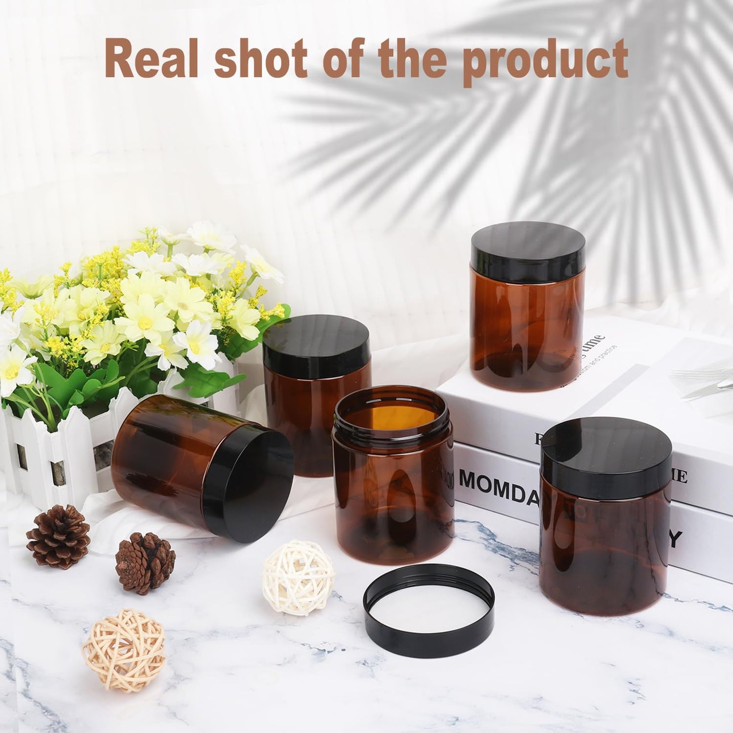 48 Packs 8.8oz (250 ml) Brown Plastic Jars with Black Lids, Cosmetic Containers jars with Wide-Mouth for slime, beads, rhinestones, sequins Cosmetics, Lotion, Cream, Ointments and More by KUKLIPJIM.