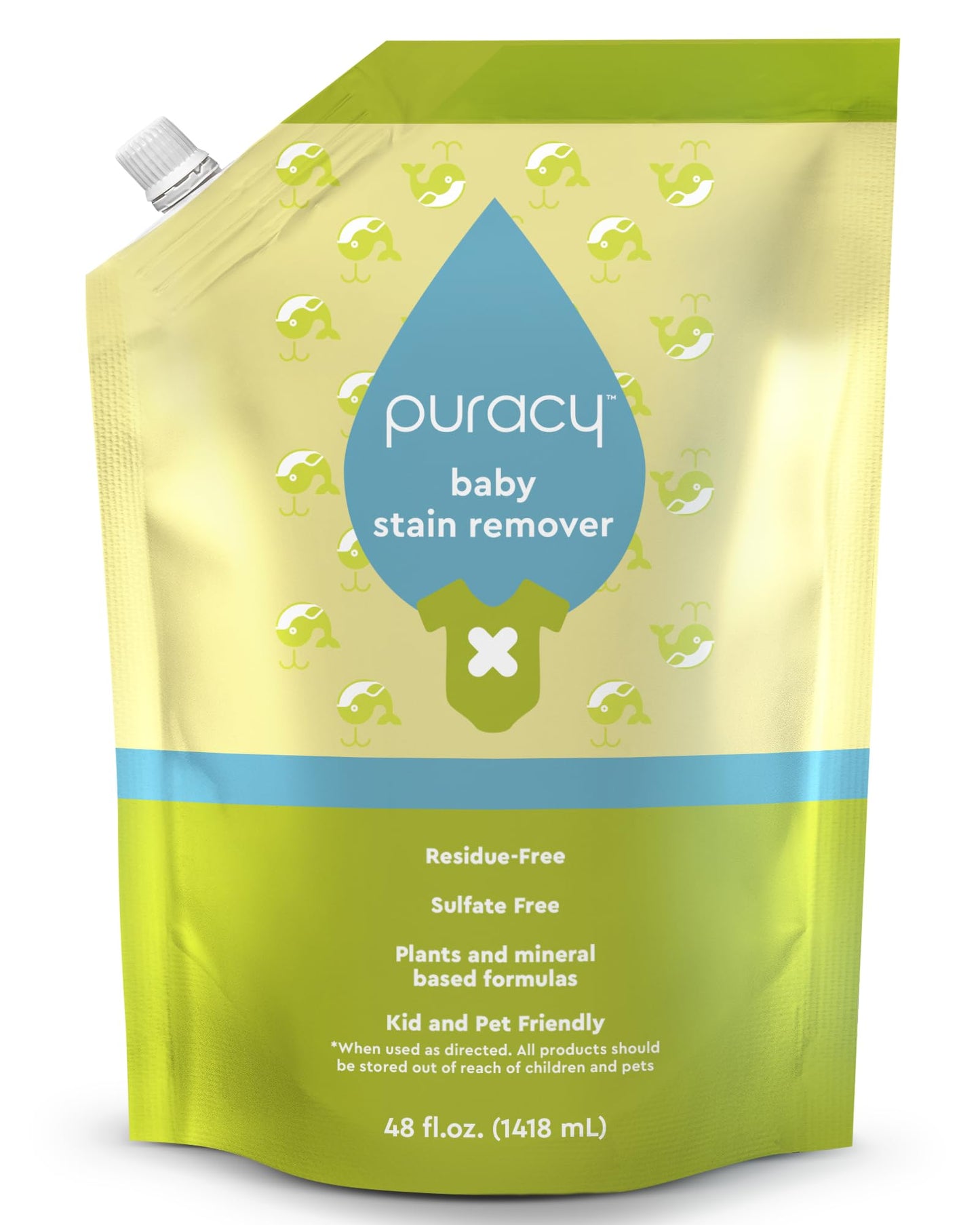Puracy Natural Baby Laundry Stain Remover Refill 48 fl oz (1420ml) - Unscented Enzyme Cleaner - Baby Spot Cleaner - Plant-Based, Grease Oil Fabric Cleaner
