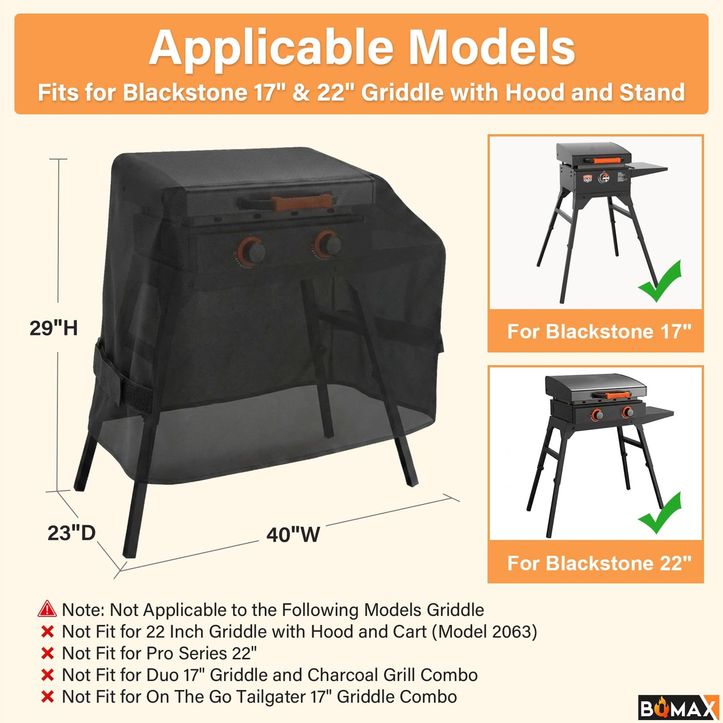 Griddle Cover for Blackstone 17 inch 22 inch Griddle with Hood and Stand, Outdoor Heavy Duty 600D Polyester Grill Cover for Blackstone 17" 22" Griddle 22" Adventure Ready