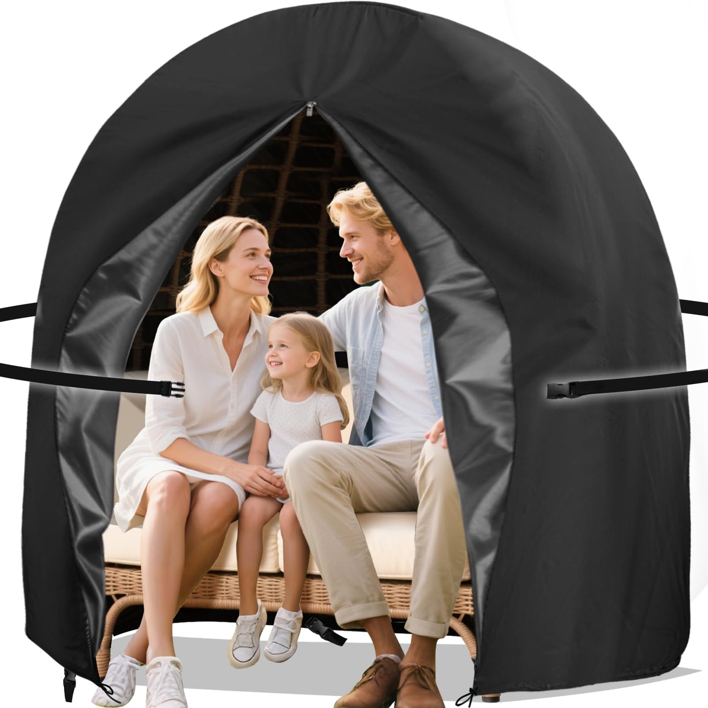 Uthem Patio Egg Chair Cover, 91x80 Inches Waterproof 420D Oxford Double Hanging Outdoor Furniture Covers for Wicker Egg Swing Cocoon Chair, Black